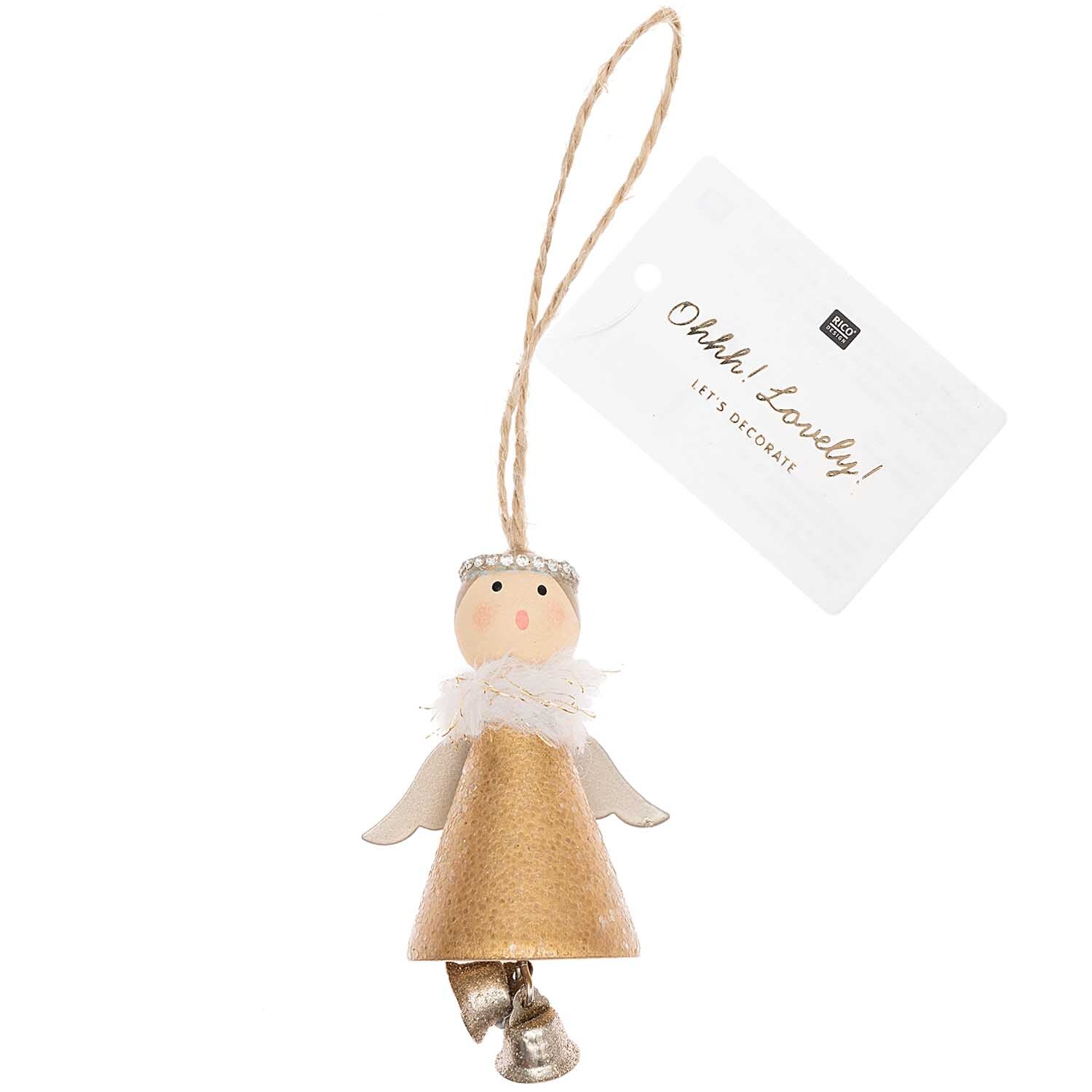 Holzhänger Engel mit Glöckchen gold 8cm von Rico Design