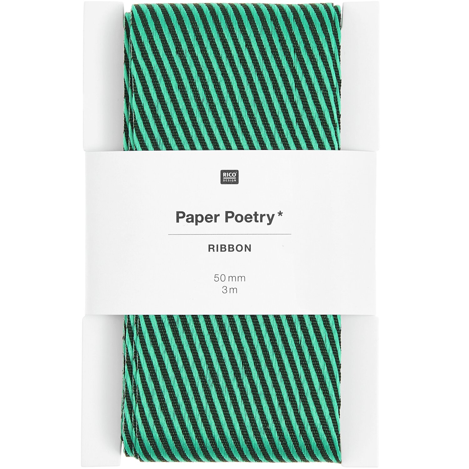 Paper Poetry Webband diagonale Streifen 50mm 3m Farbe Grün von Rico Design Paper Poetry Webband mit diagonalen Streifen in Grün, 50mm breit, 3m lang, von Rico Design.
