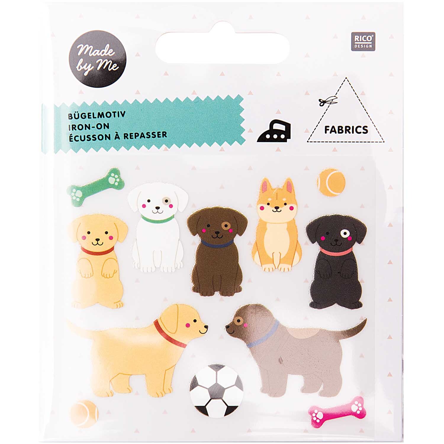 Bügelmotive Hunde 12 Stück: Mehrfarbige Hundemotive von Rico Design zum Aufbügeln auf Stoff.
