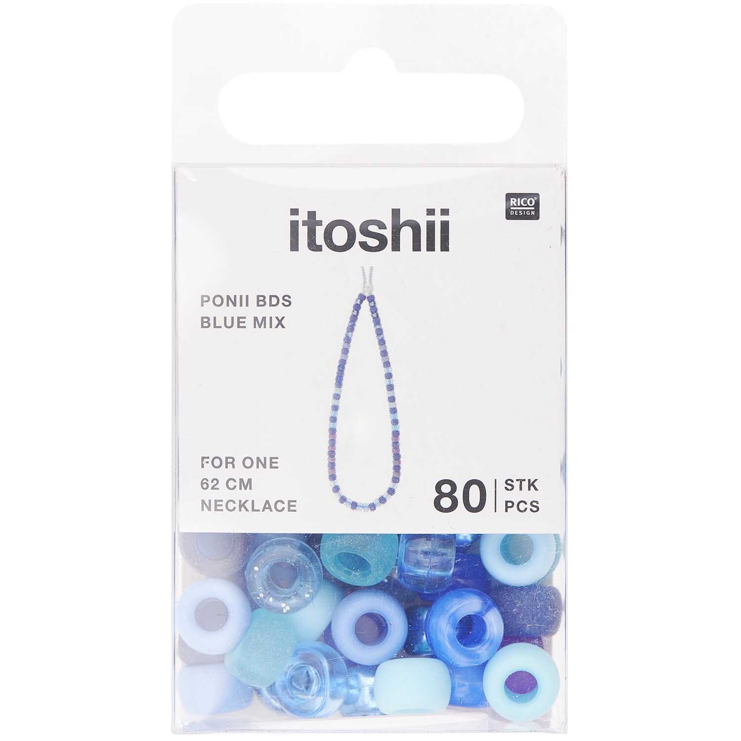 itoshii - Ponii Beads Blau Mix 9x6mm 80 Stück von Rico Design