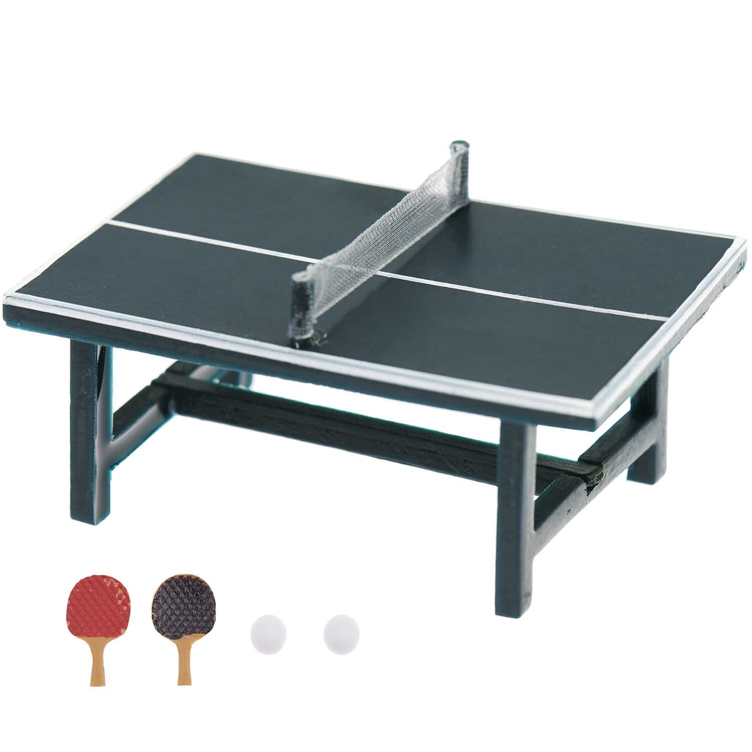 Miniatur Tischtennis Set, 5-teilig, mit Tisch, Netz, zwei Schlägern und Bällen von Rico Design.