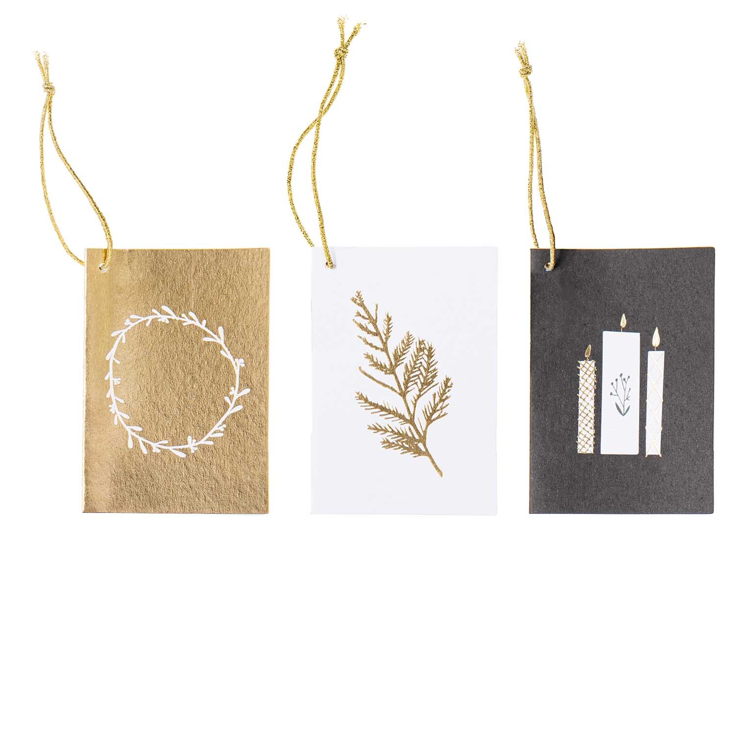 Paper Poetry Kärtchenanhänger Nostalgic Christmas mit festlichen Motiven in schwarz-gold, 6 Stück, von Rico Design.