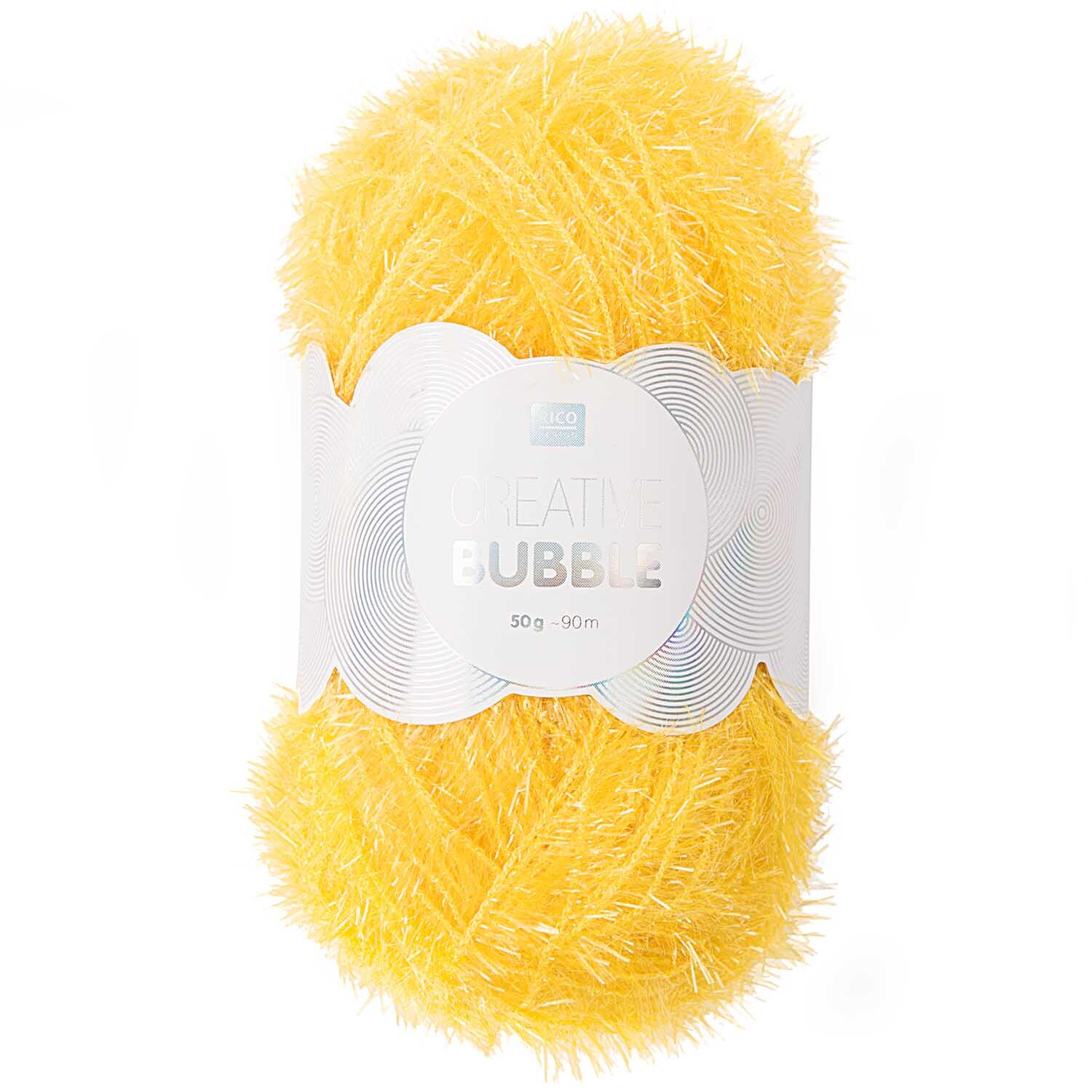 Creative Bubble: Gelbes Garn von Rico Design, 50g 90m, ideal für kreative Strickprojekte.