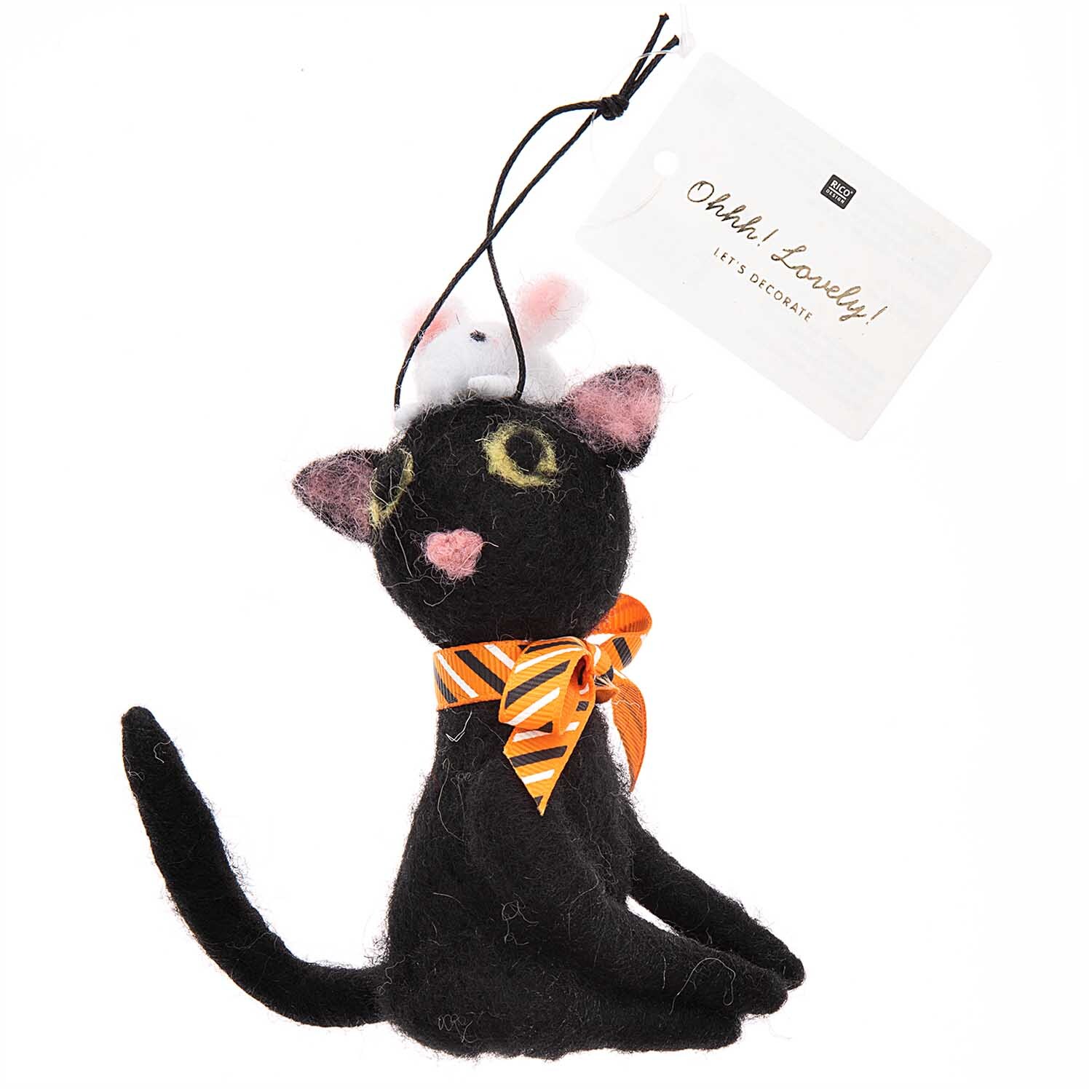 Katze mit Maus handgefilzt schwarz 8x12cm von Rico Design