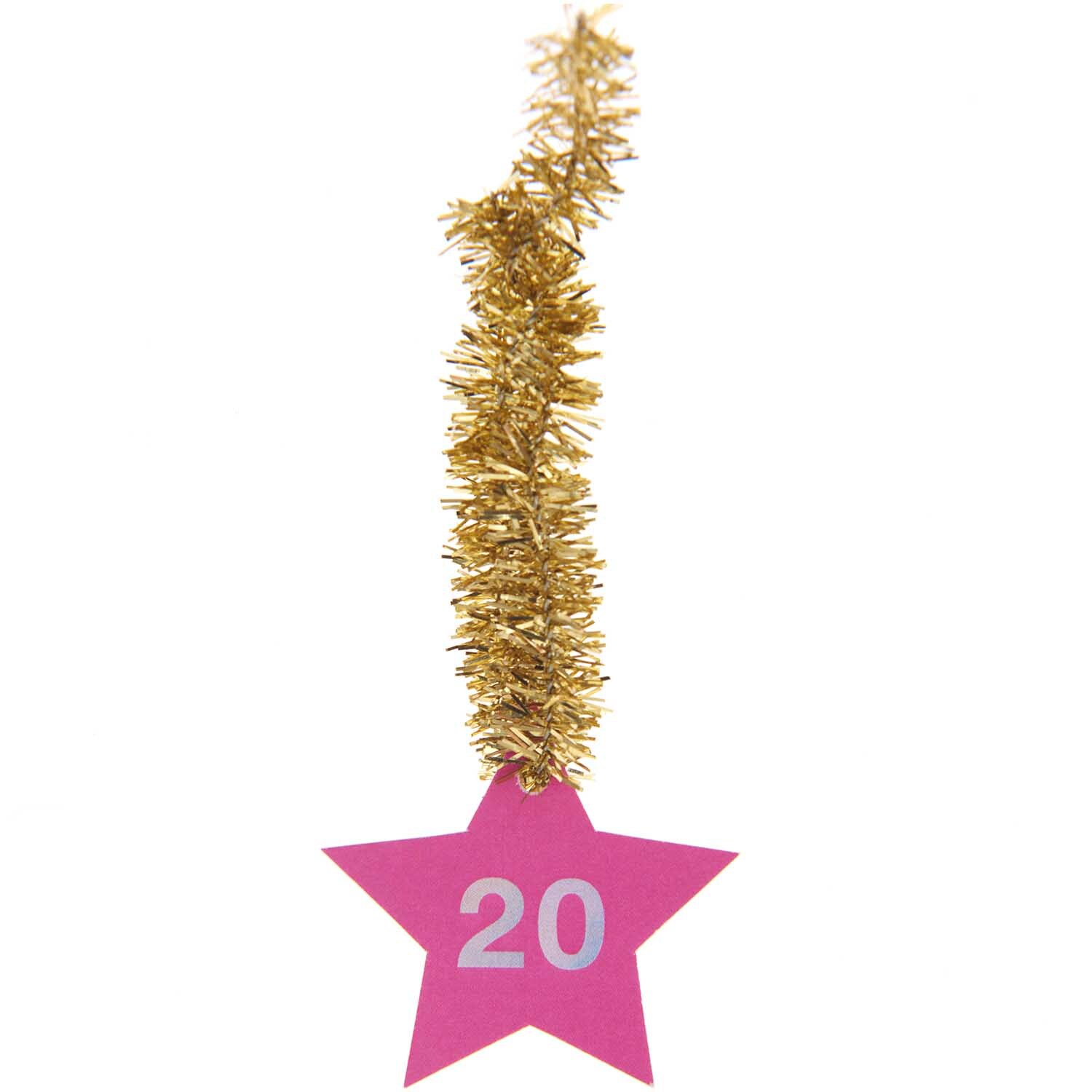 Paper Poetry Adventskalenderanhänger in Sternform mit goldener Kordel und Zahl 20 in Neonfarbe. Ideal für kreative Weihnachtsdekorationen.