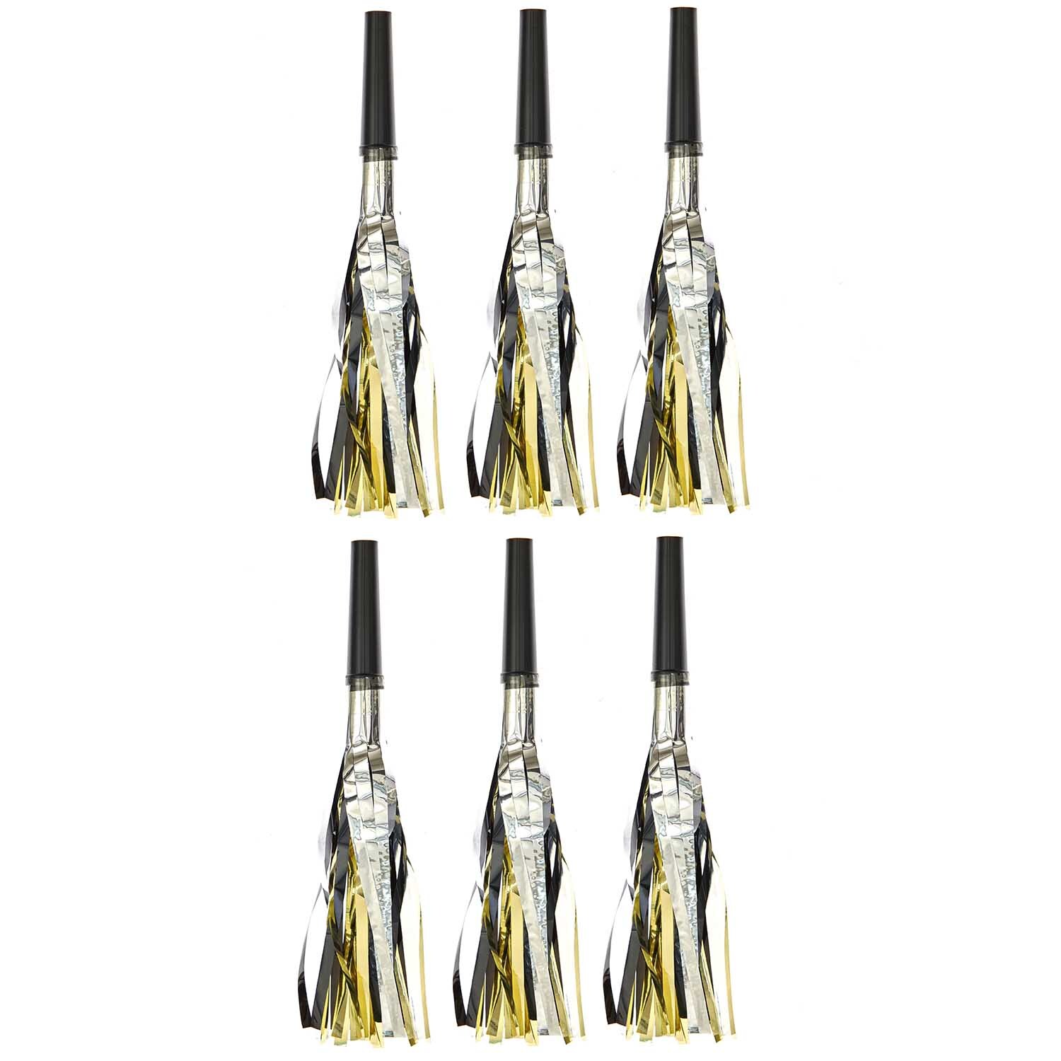 Partytröten Flitter in Schwarz, Gold und Silber von Rico Design, 6 Stück, ideal für festliche Anlässe.