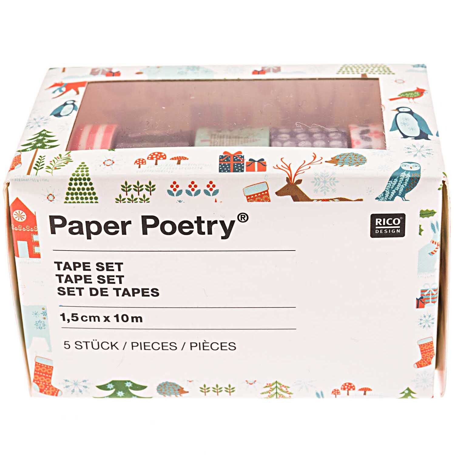 Paper Poetry Tape Set Winterwald blau-rot 1,5cm 10m 5 Stück von Rico Design
