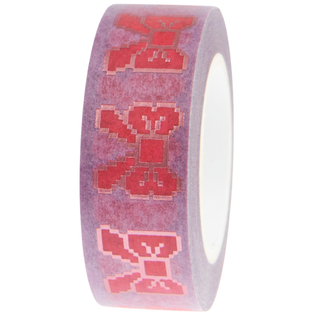 Paper Poetry Tape Schleifen Flieder/Rosa, 1,5cm x 10m, dekoratives Klebeband mit roten Schleifenmotiven. Ideal für kreative Bastelprojekte.