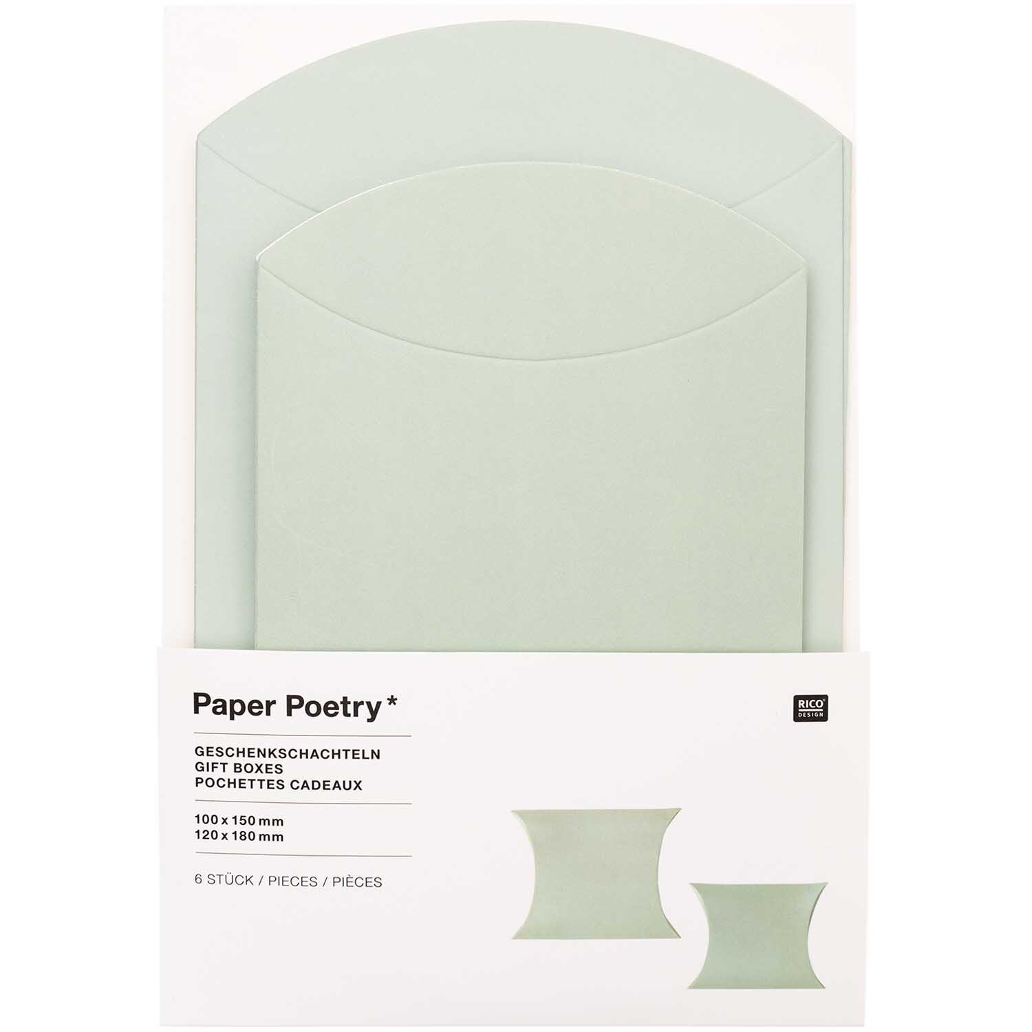 Paper Poetry Geschenkschachteln Set mit 6 mintfarbenen Boxen von Rico Design, ideal für stilvolle Geschenkverpackungen.