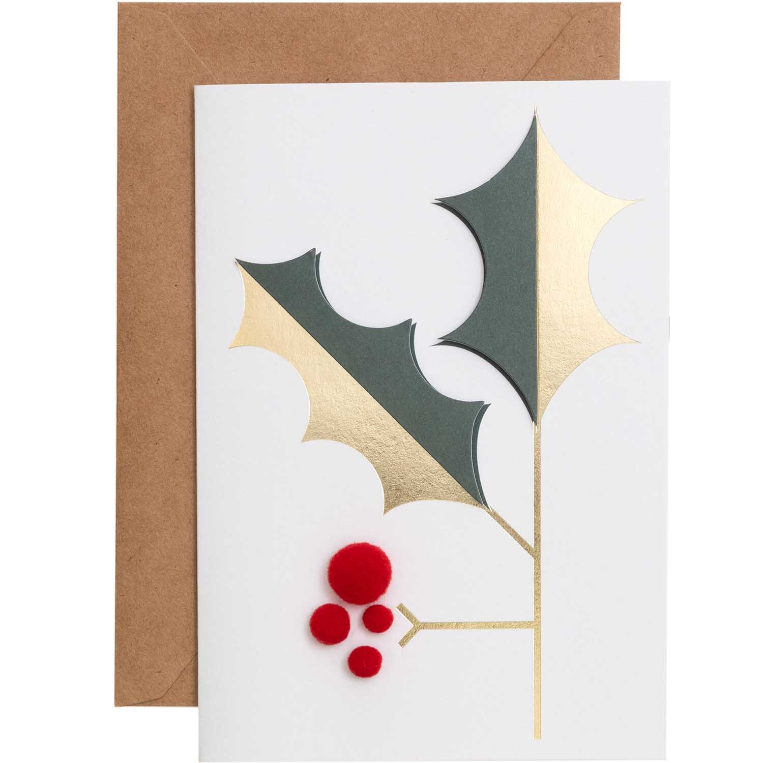 Paper Poetry 3D-Karte Mistelzweig B6 zeigt einen eleganten Mistelzweig mit goldenen Akzenten.