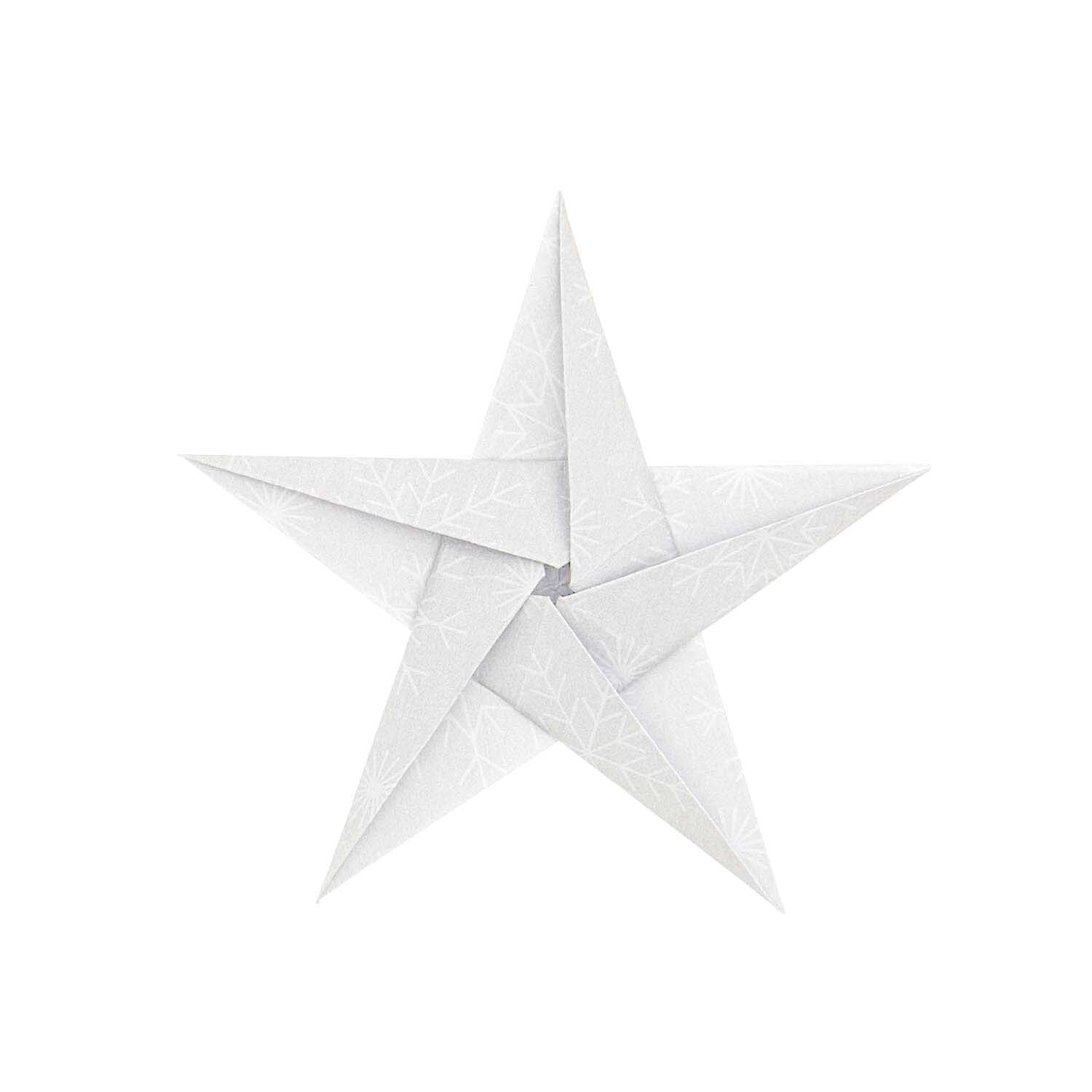 Paper Poetry Bascetta Origamipapier zeigt eine weiße Schneeflocke, ideal für kreative Bastelprojekte.