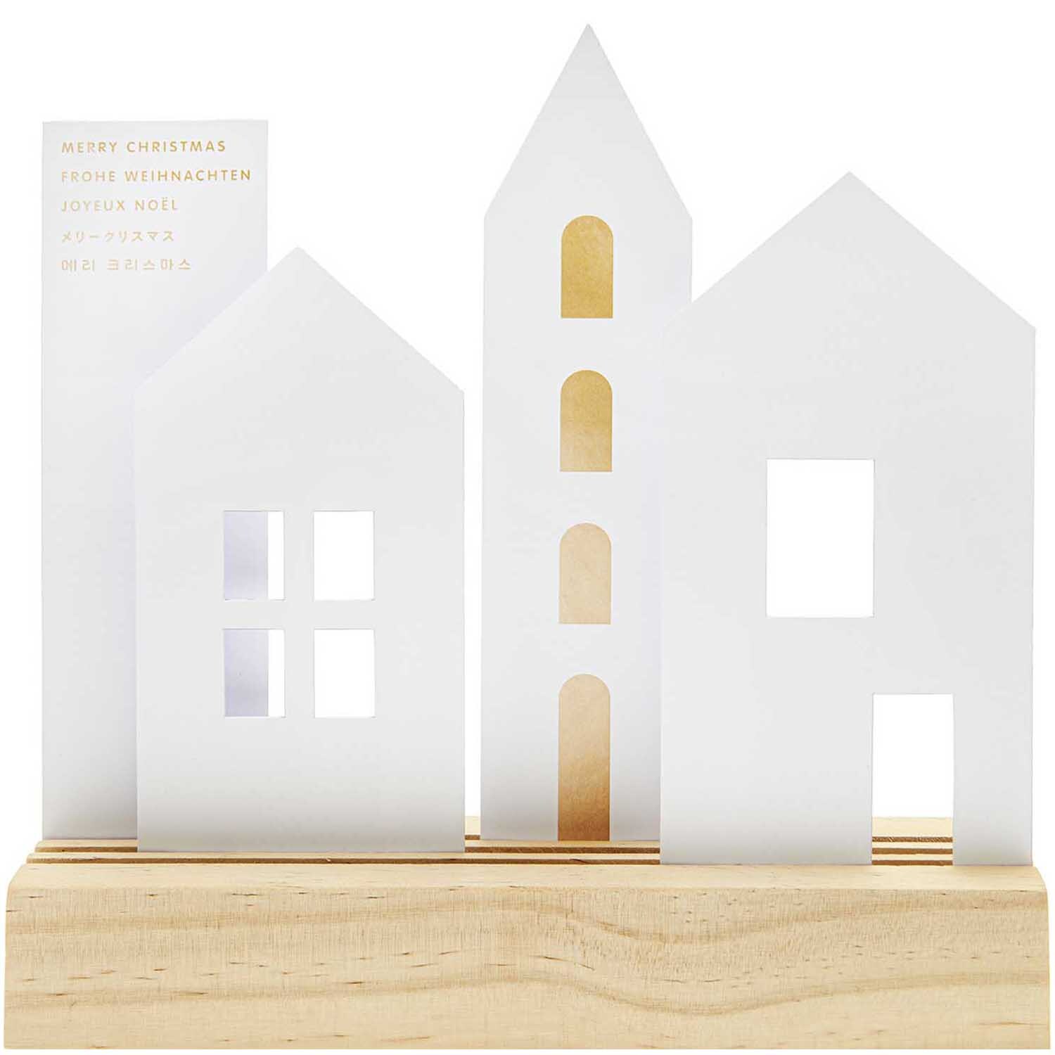 Paper Poetry Postkartendeko-Set Häuser weiß 4 Stück von Rico Design Paper Poetry Postkartendeko-Set mit weißen Häusern auf Holzsockel, ideal für festliche Dekorationen.