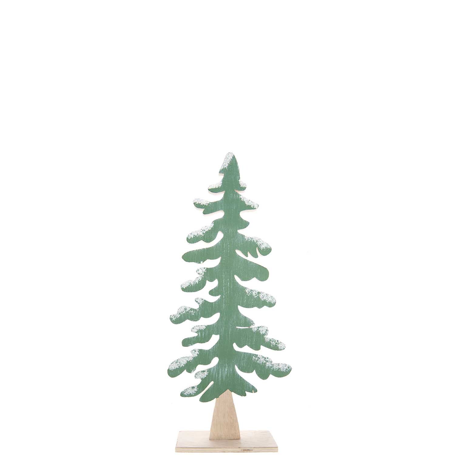 Holztanne mit Schnee grün Größe 18cm von Rico Design Holztanne mit Schnee: Grüne Holzdekoration von Rico Design, verziert mit Schneeeffekten auf einem stabilen Sockel.