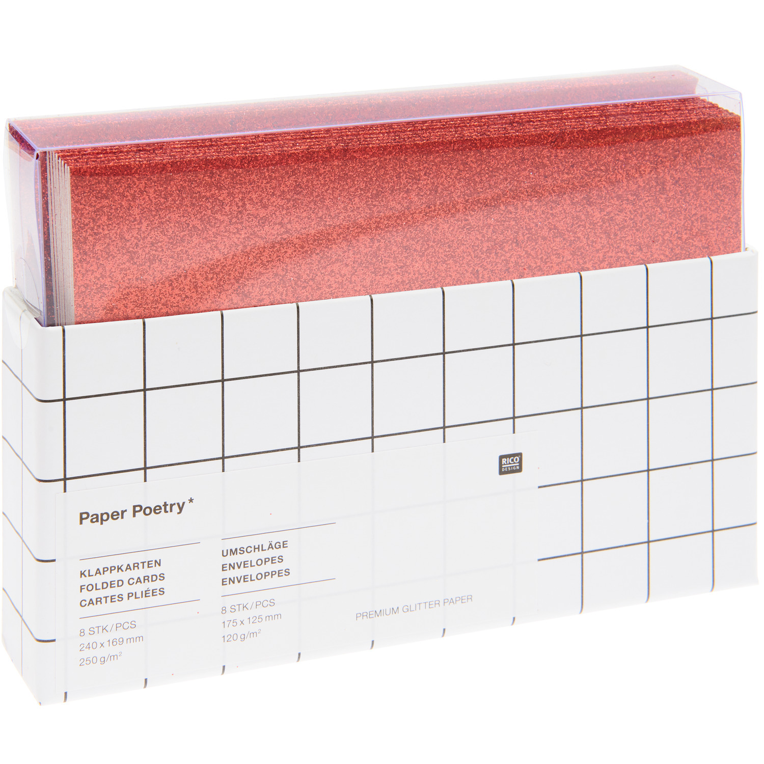 Paper Poetry Karten- und Umschlagset Glitter B6 Rot 16-teilig von Rico Design