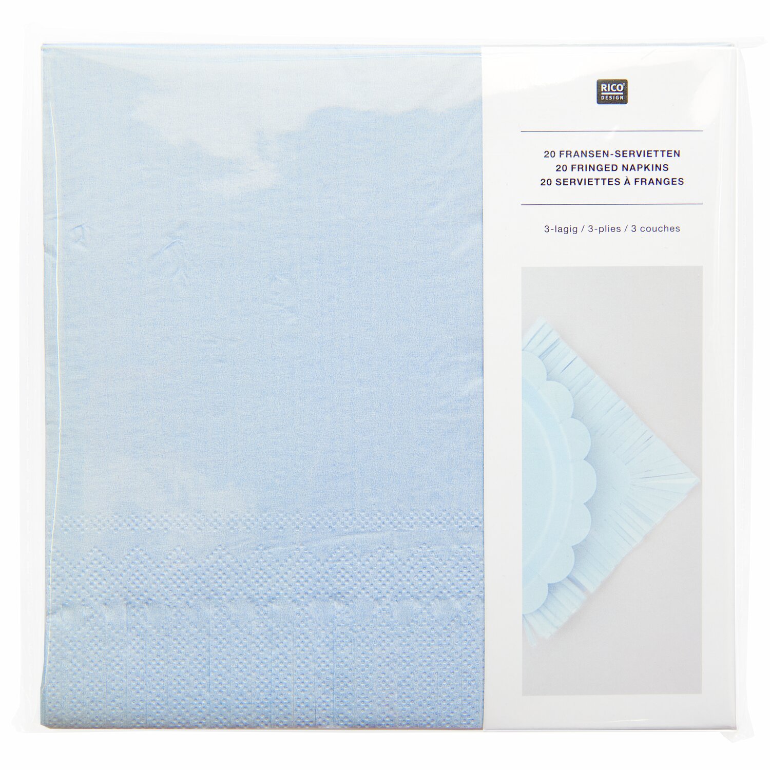 Serviettes à franges 33x33cm 20 pièces Color Bleu from Rico Design
