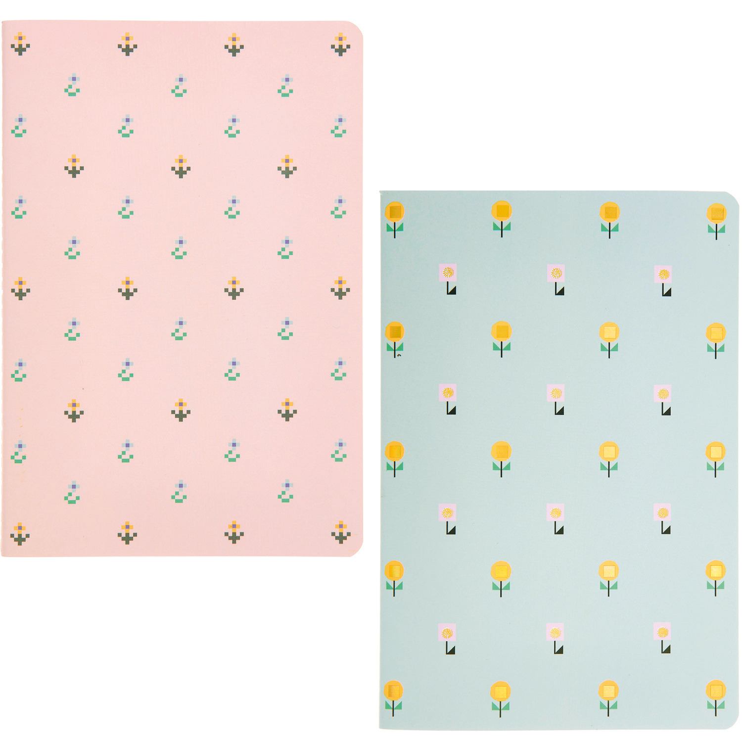 Paper Poetry Notizbücher mit Blumenmuster, zwei A5-Hefte von Rico Design, pastellfarben.