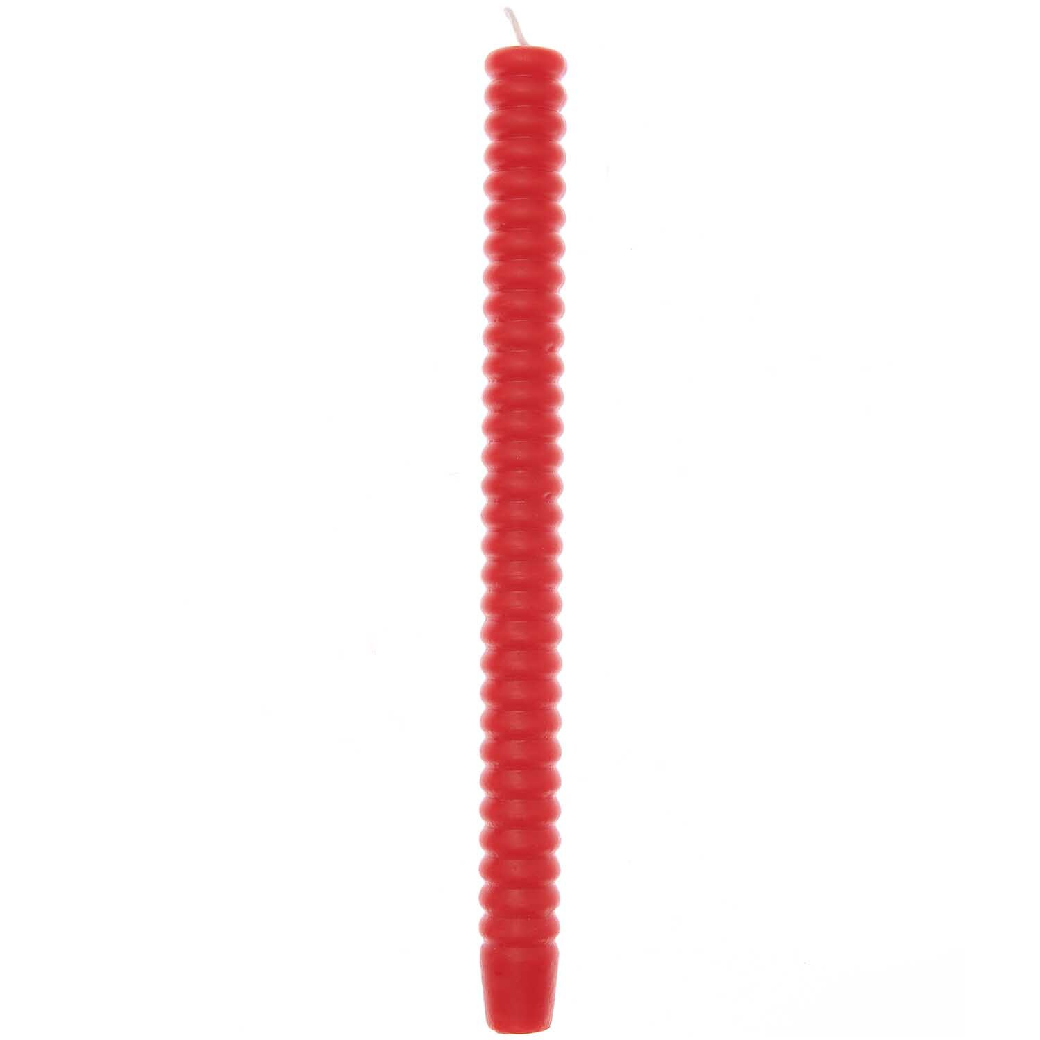 Ringkerze 2,4x28cm von Rico Design in leuchtendem Rot, mit geriffelter Oberfläche, stehend auf weißem Hintergrund.