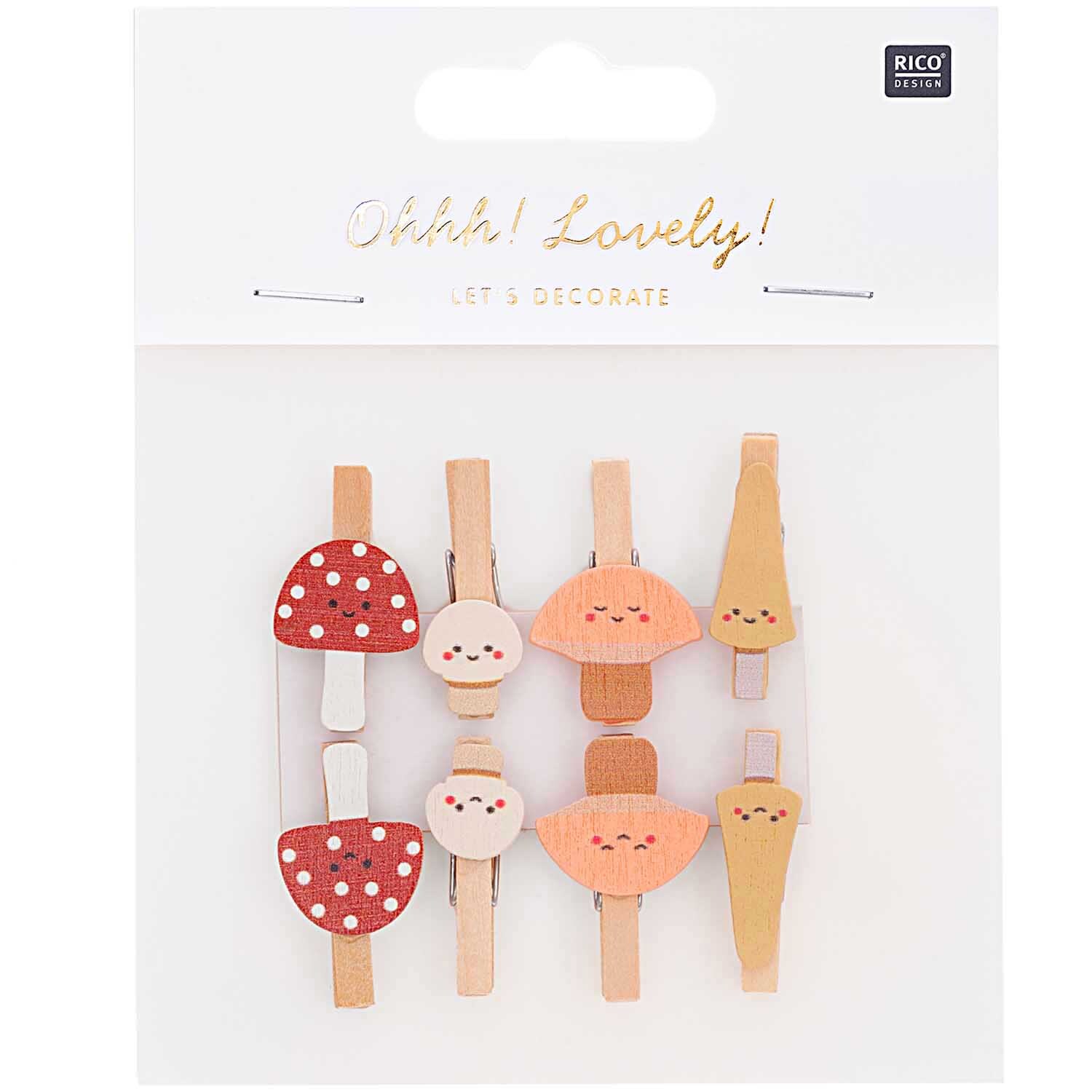 Holzclips Pilze Mix bunt 3cm 8 Stück von Rico Design