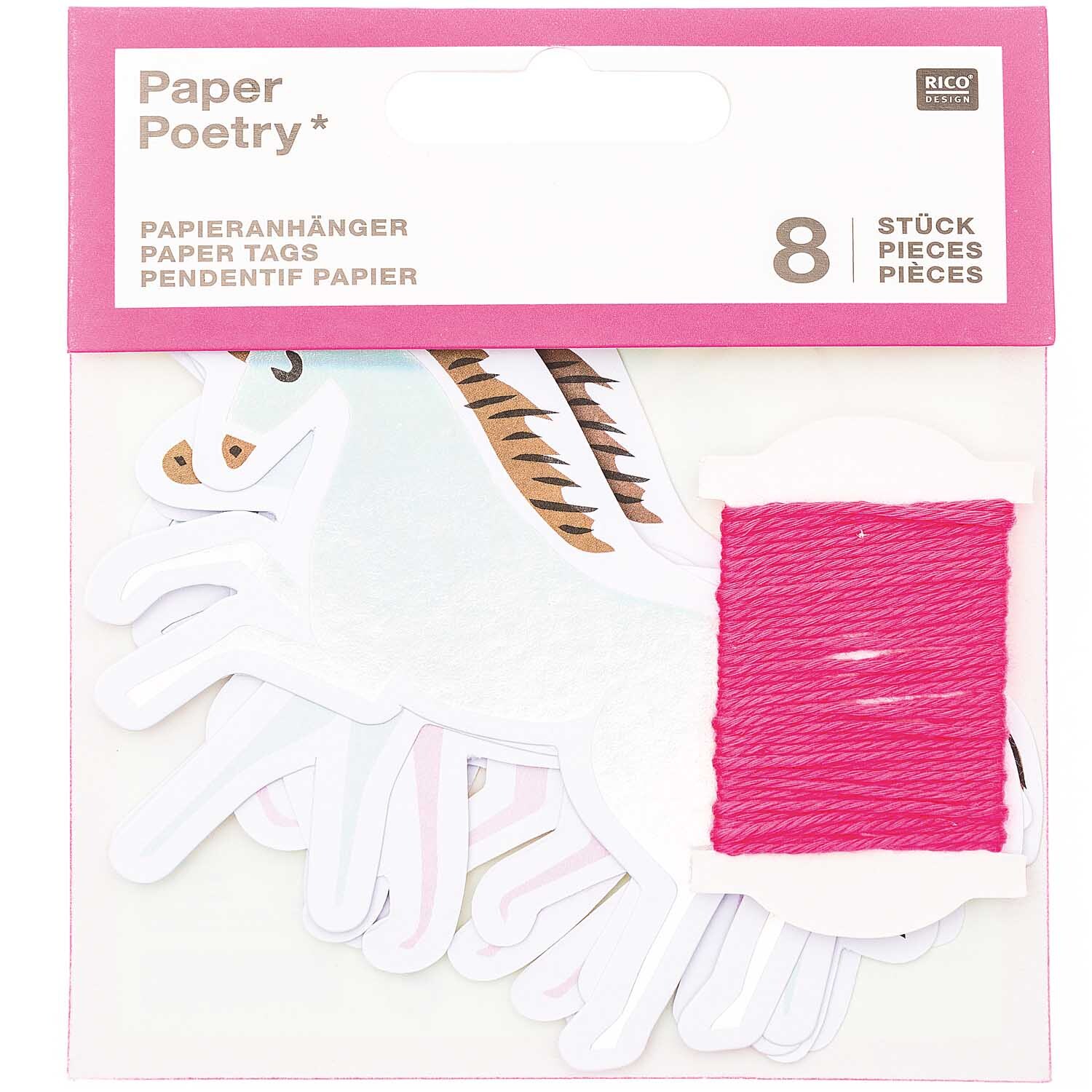 Paper Poetry Papieranhänger Einhörner 8 Stück von Rico Design