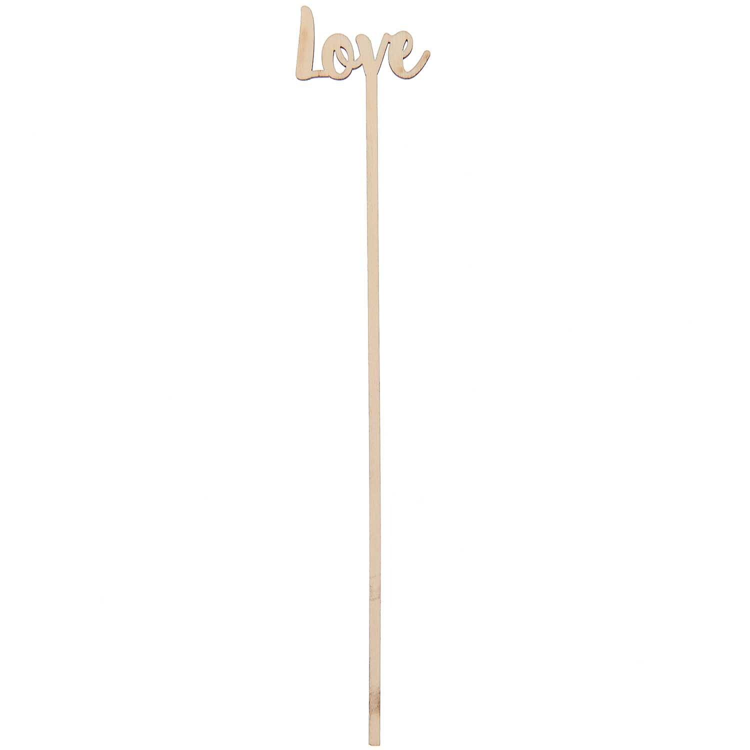 Holzpicker Love 25,3x4,5cm von Rico Design: Ein langer Holzstab mit dem Wort "Love" oben. Ideal für Dekorationen.