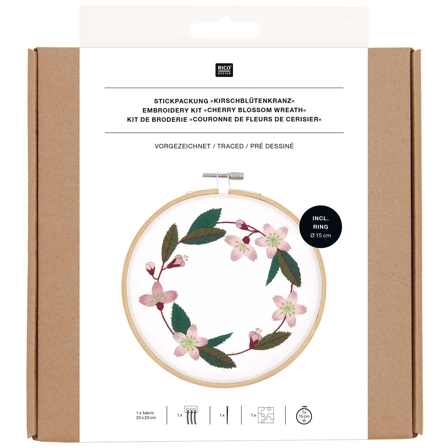Kit de broderie couronne de fleurs de cerisier pré-dessiné from Rico Design