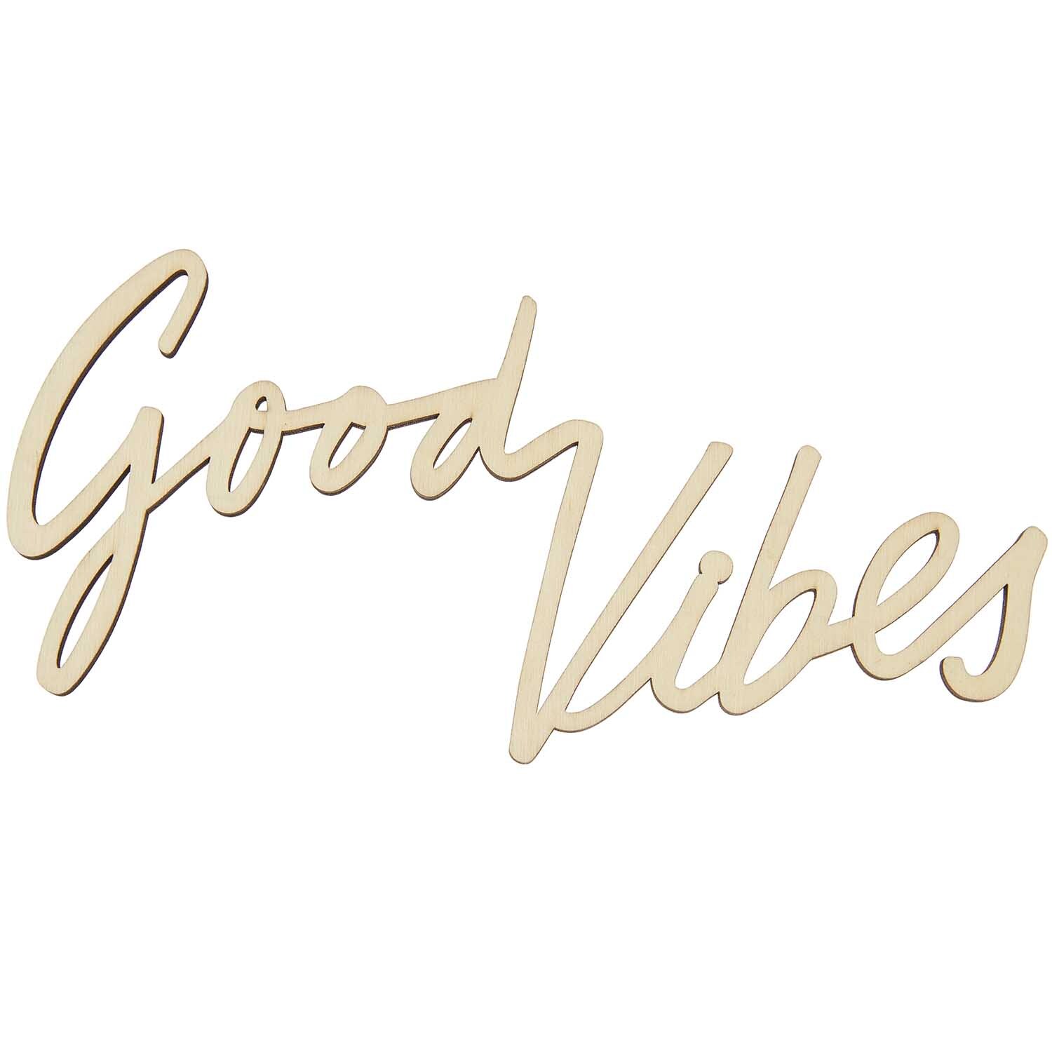 Holzschriftzug "Good Vibes" in natürlicher Holzfarbe, magnetisch, von Rico Design, 26x13cm.