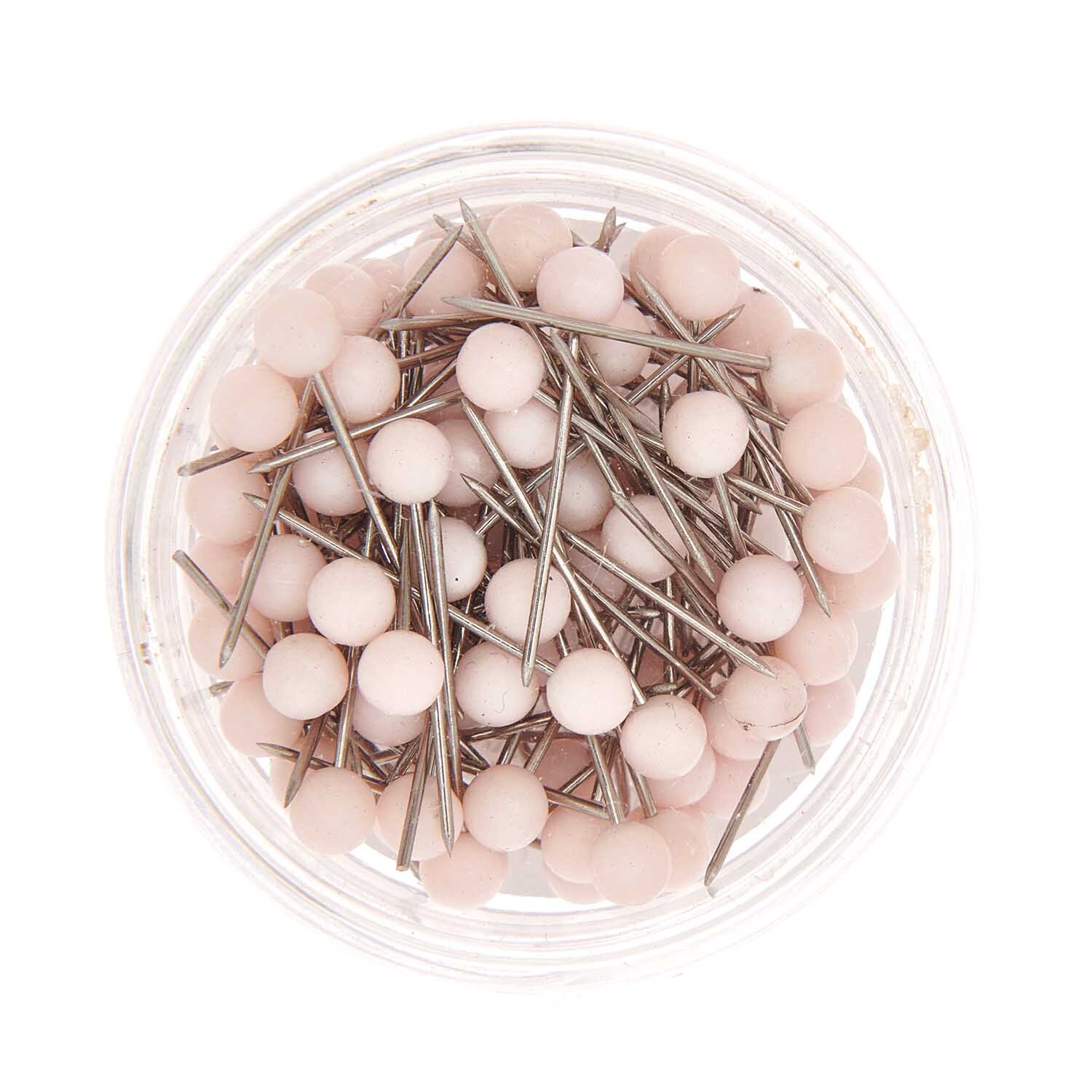 Stecknadeln 16mm 100 Stück in einer transparenten Dose, rosa Köpfe, von Rico Design. Ideal für Näharbeiten.