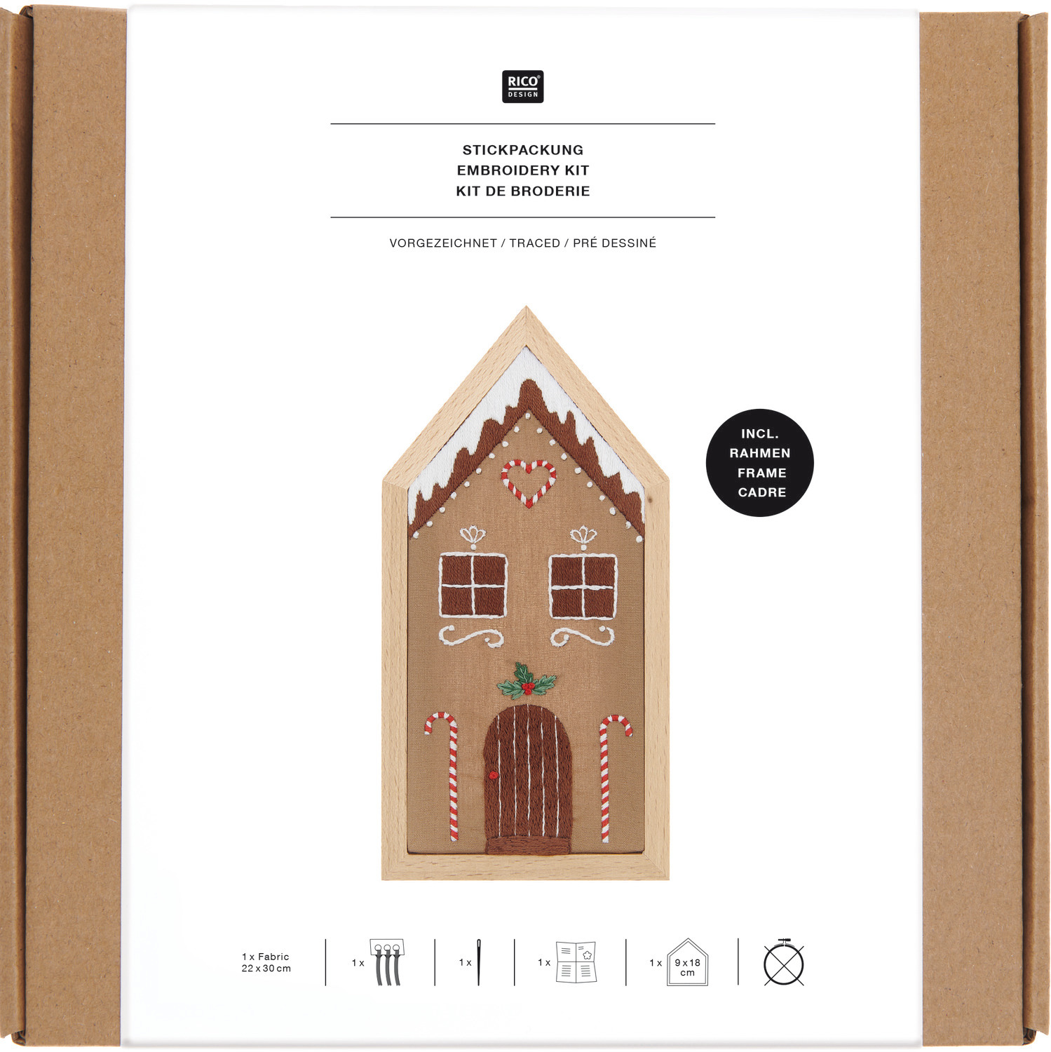 Stickpackung Lebkuchenhaus klein vorgezeichnet 9x18cm von Rico Design