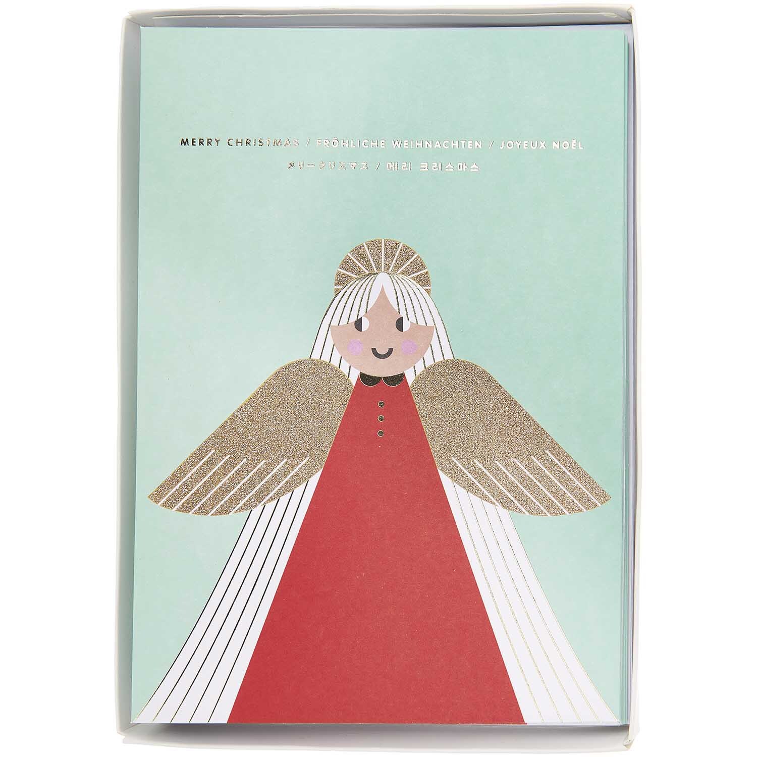 Paper Poetry Kartenset Engel A5 16-teilig von Rico Design Paper Poetry Kartenset Engel A5 zeigt einen Engel mit goldenen Flügeln und rotem Gewand. Ideal für festliche Grüße.