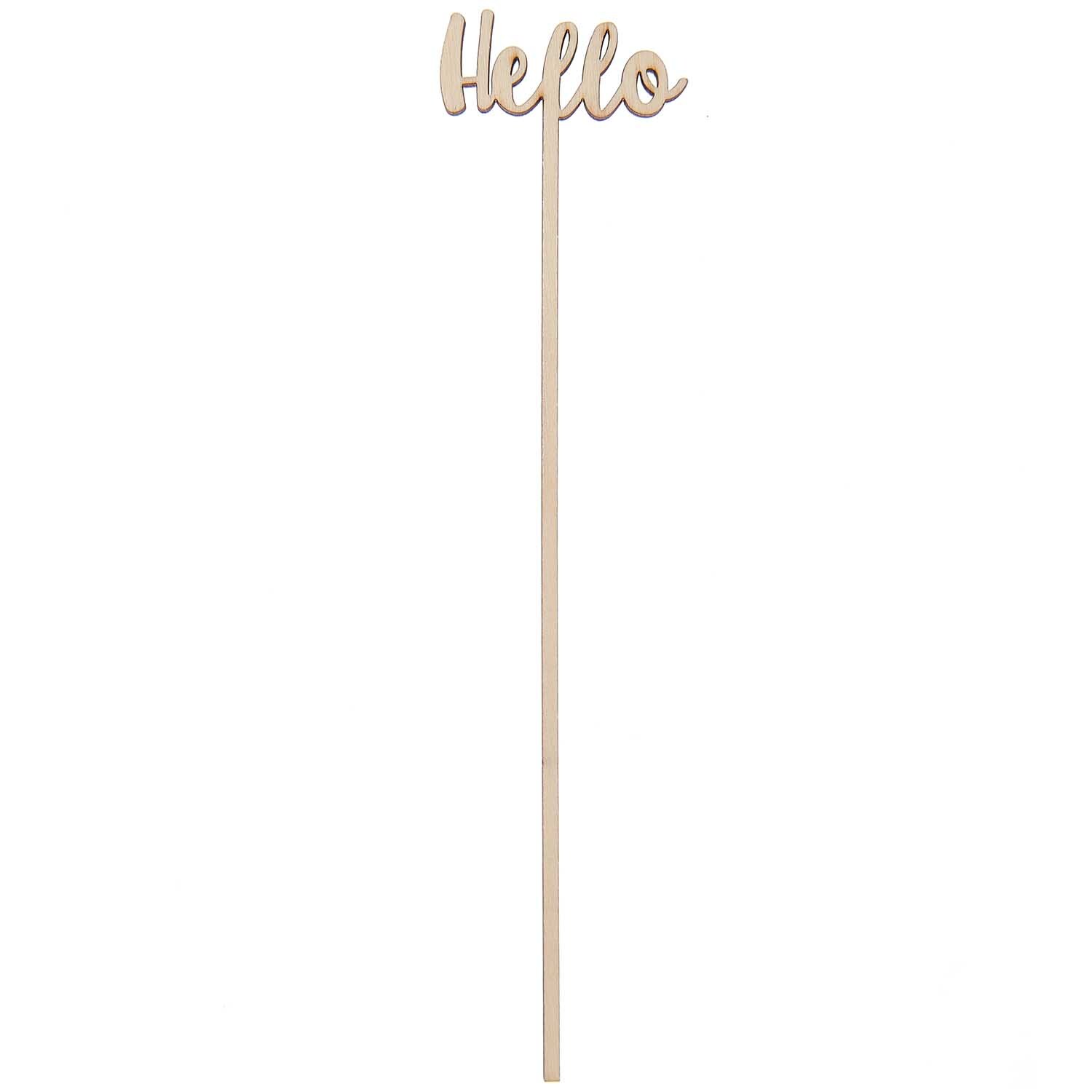 Holzpicker Hello 23,6x4,7cm von Rico Design: Ein natürlicher Holzstab mit "Hello"-Schriftzug. Ideal für Dekorationen.