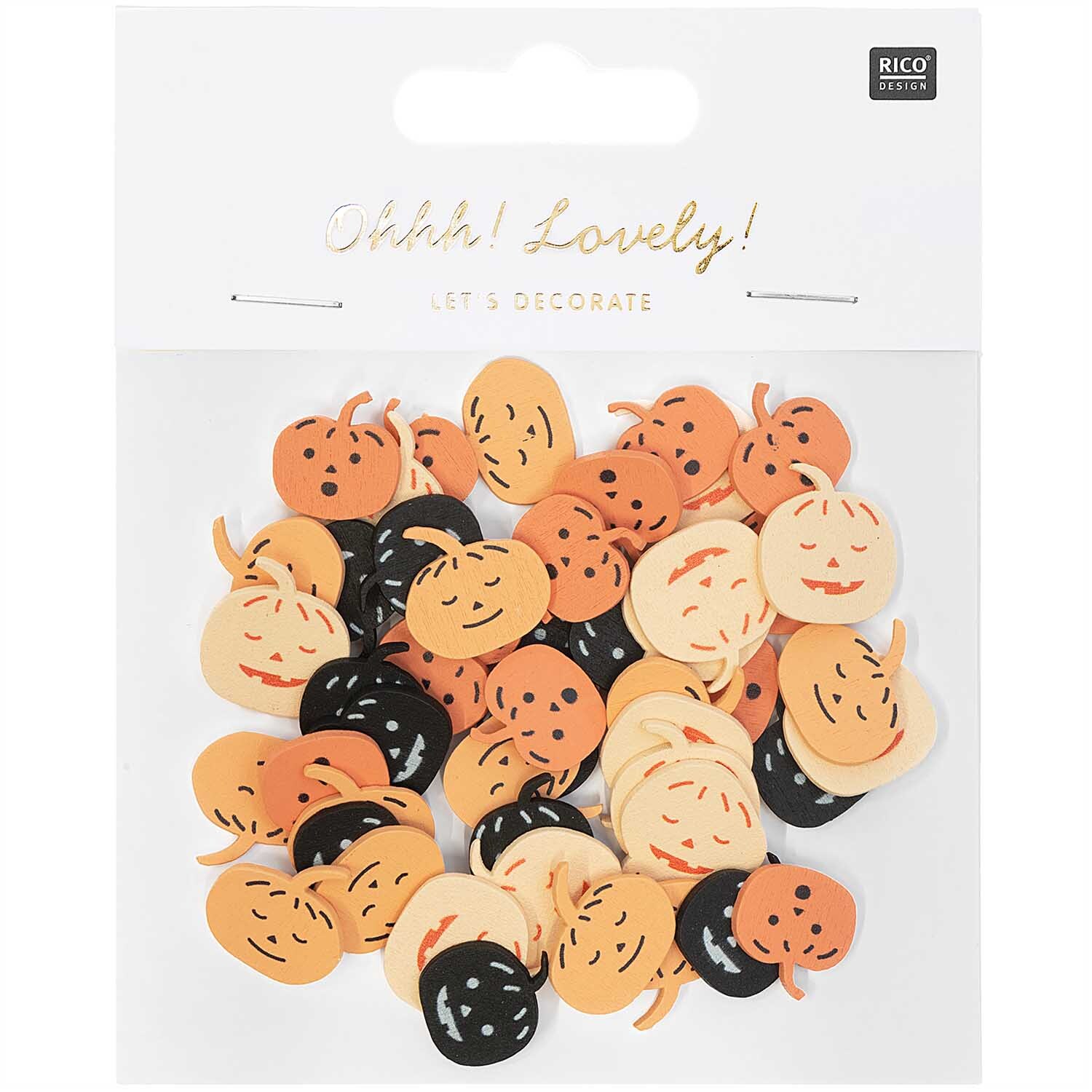 Holzstreu Kürbis Mix orange-schwarz 48 Stück von Rico Design