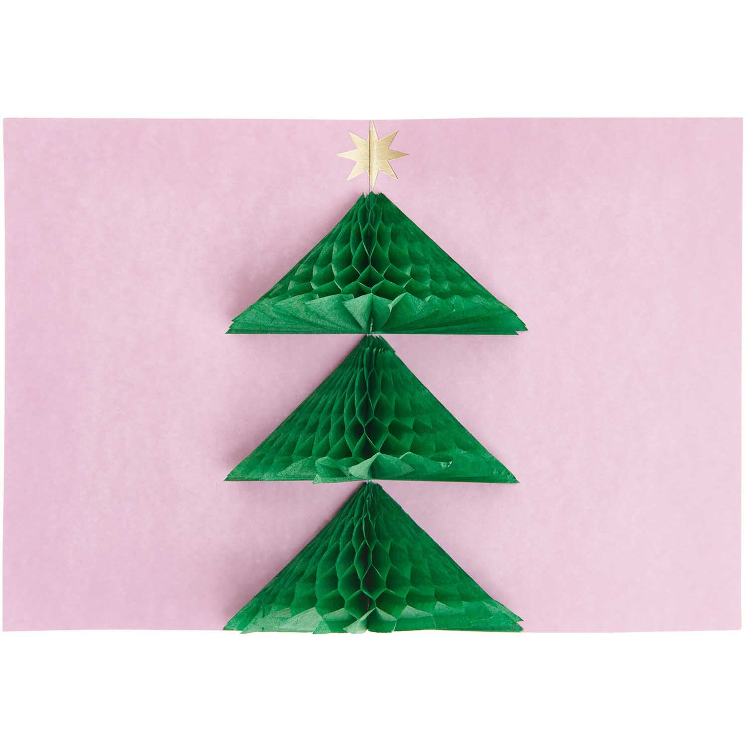 Paper Poetry 3D-Karte Merry Christmas von Rico Design Paper Poetry 3D-Karte Merry Christmas mit grünem Tannenbaum auf rosa Hintergrund von Rico Design.