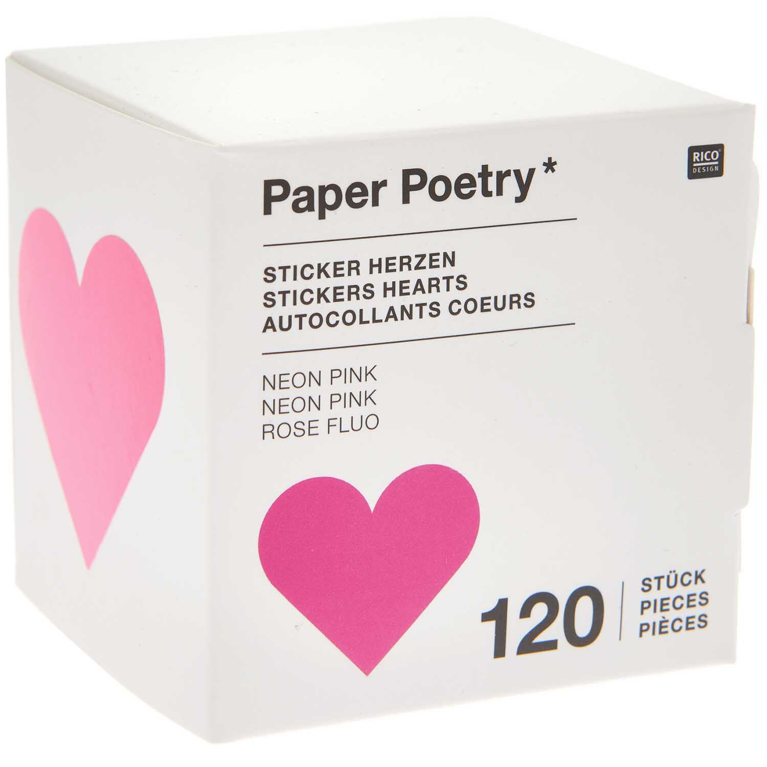 Paper Poetry Sticker Herzen 5cm 120 Stück auf der Rolle Farbe Neonpink von Rico Design