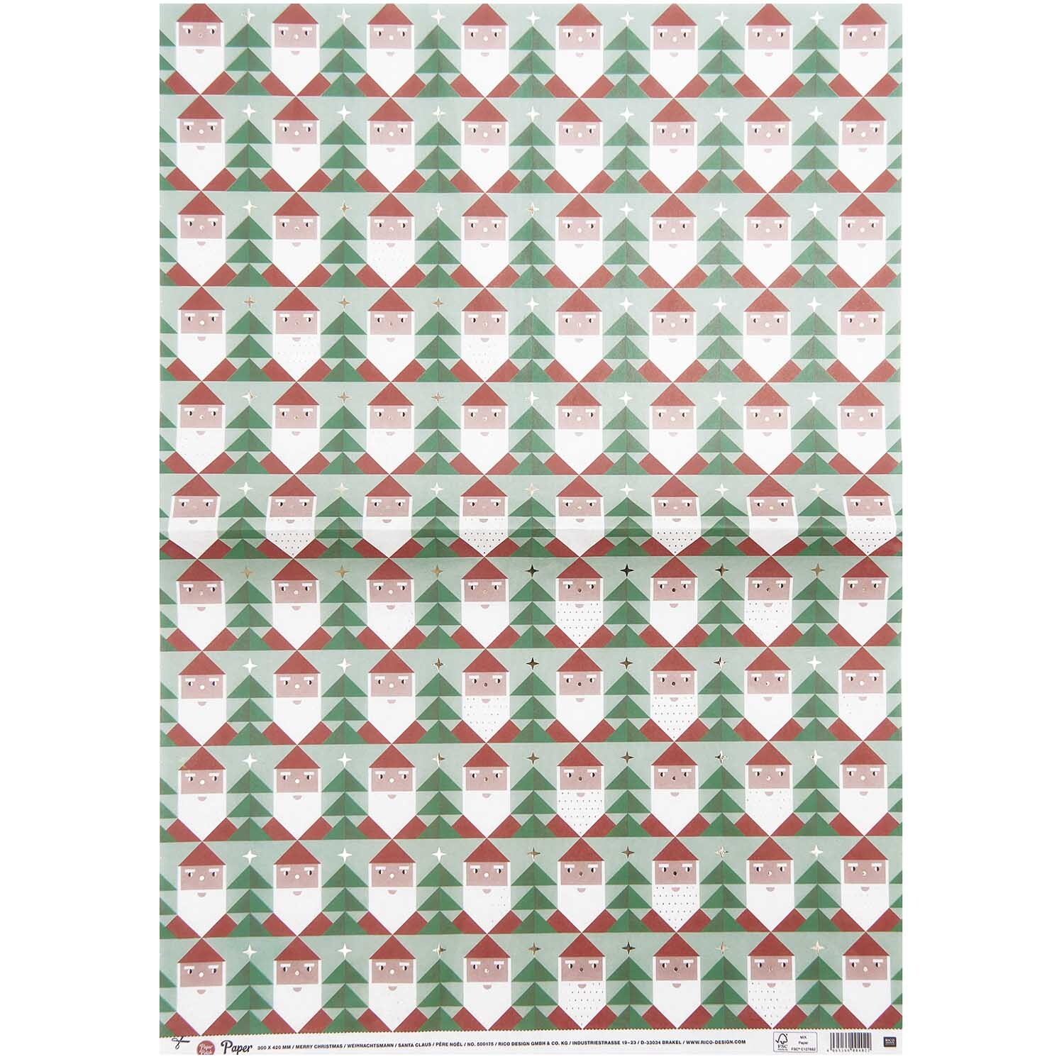 Paper Poetry Paper Patch Papier Weihnachtsmann 30x42cm mit festlichem Muster in Rot und Grün von Rico Design. Ideal für Weihnachtsgeschenke.