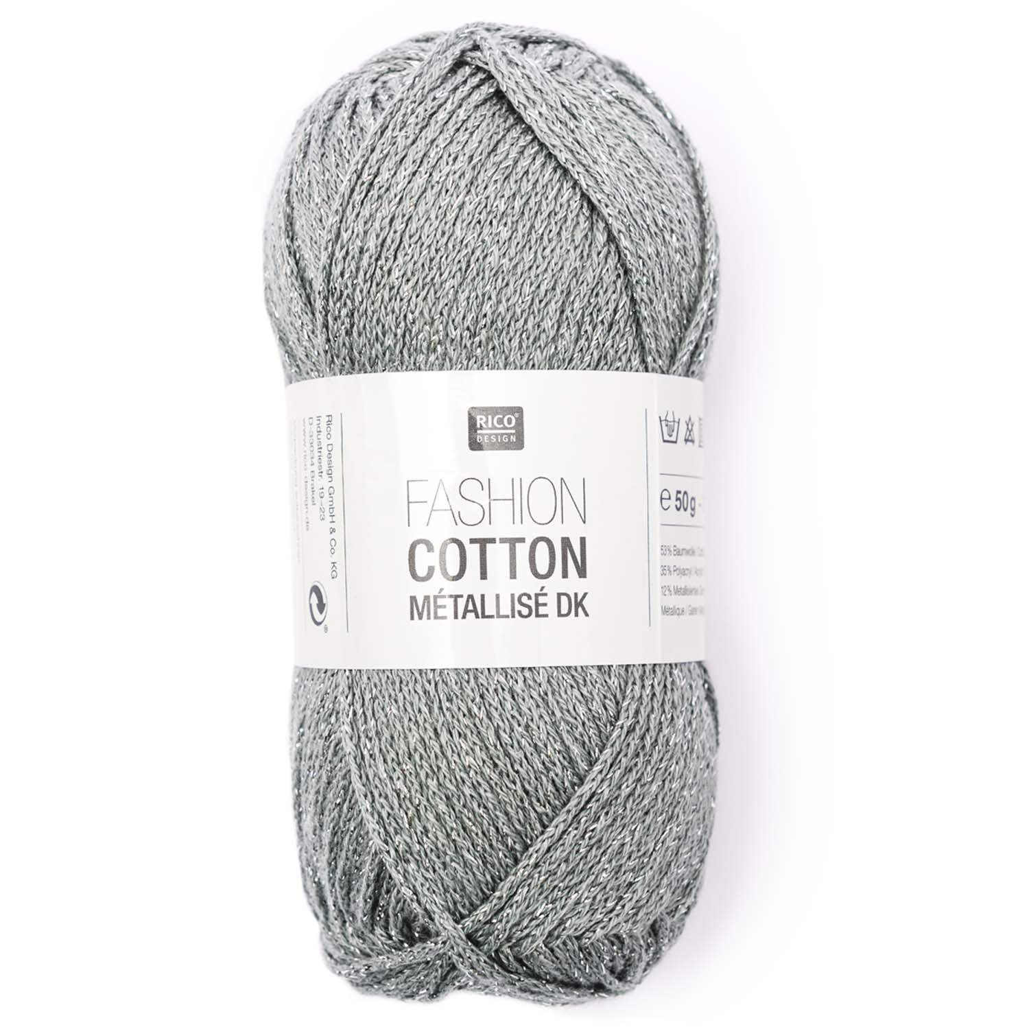 Fashion Cotton Métallisé dk von Rico Design in Titan-Grau, 50g Knäuel, 125m Länge. Ideal für Strickprojekte.