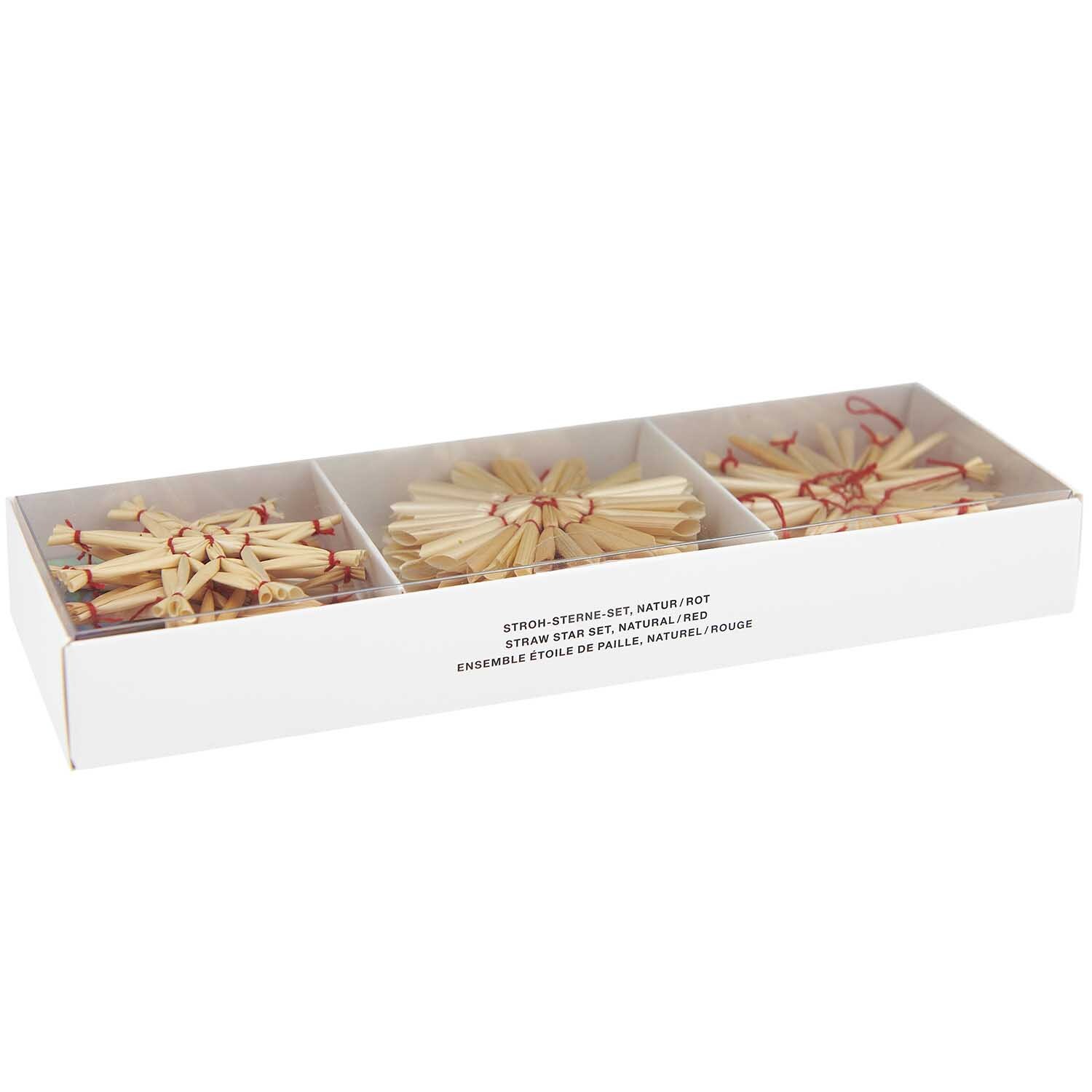Strohstern-Set 6x6cm 9teilig Farbe Natur-Rot von Rico Design