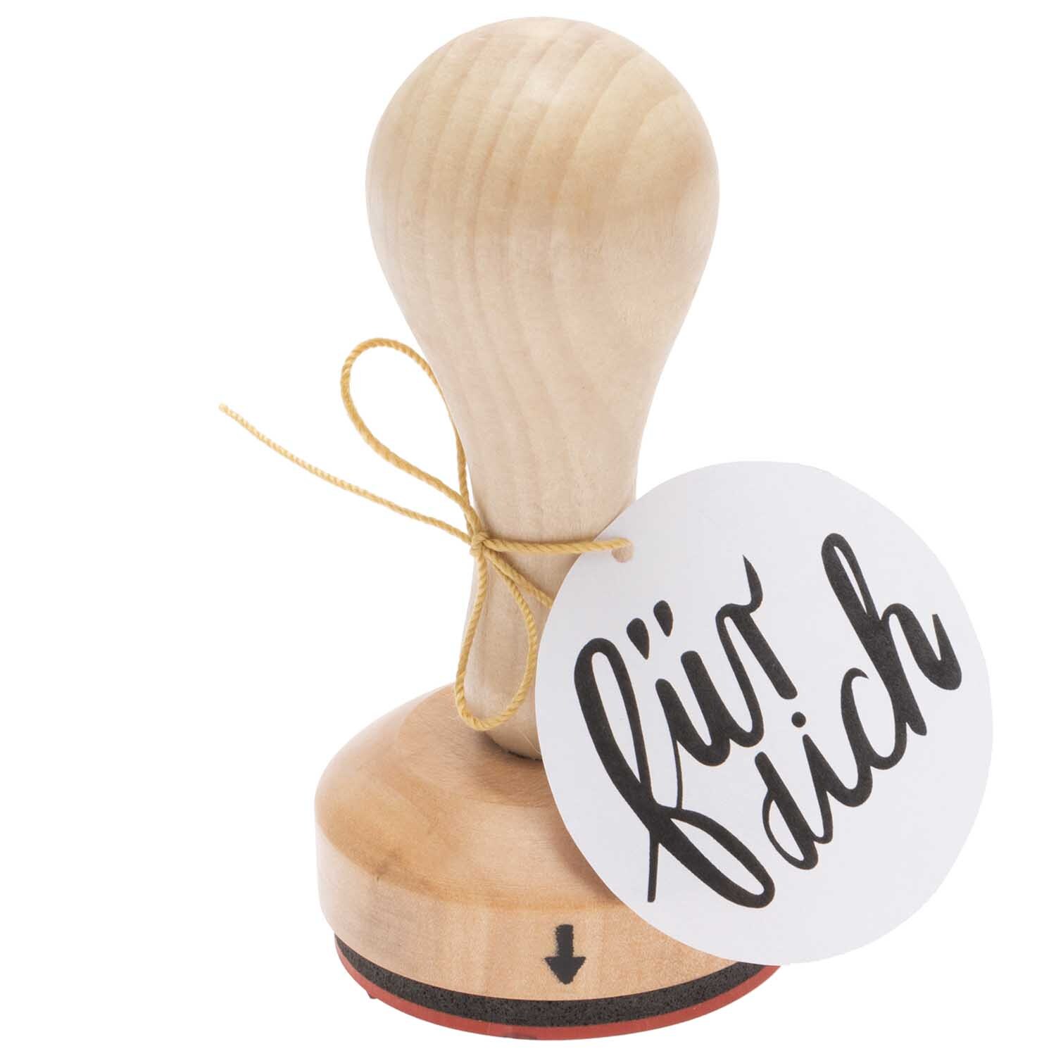 Paper Poetry Stempel für dich, Holzgriff, rund, mit schwarzem Schriftzug auf weißem Etikett.