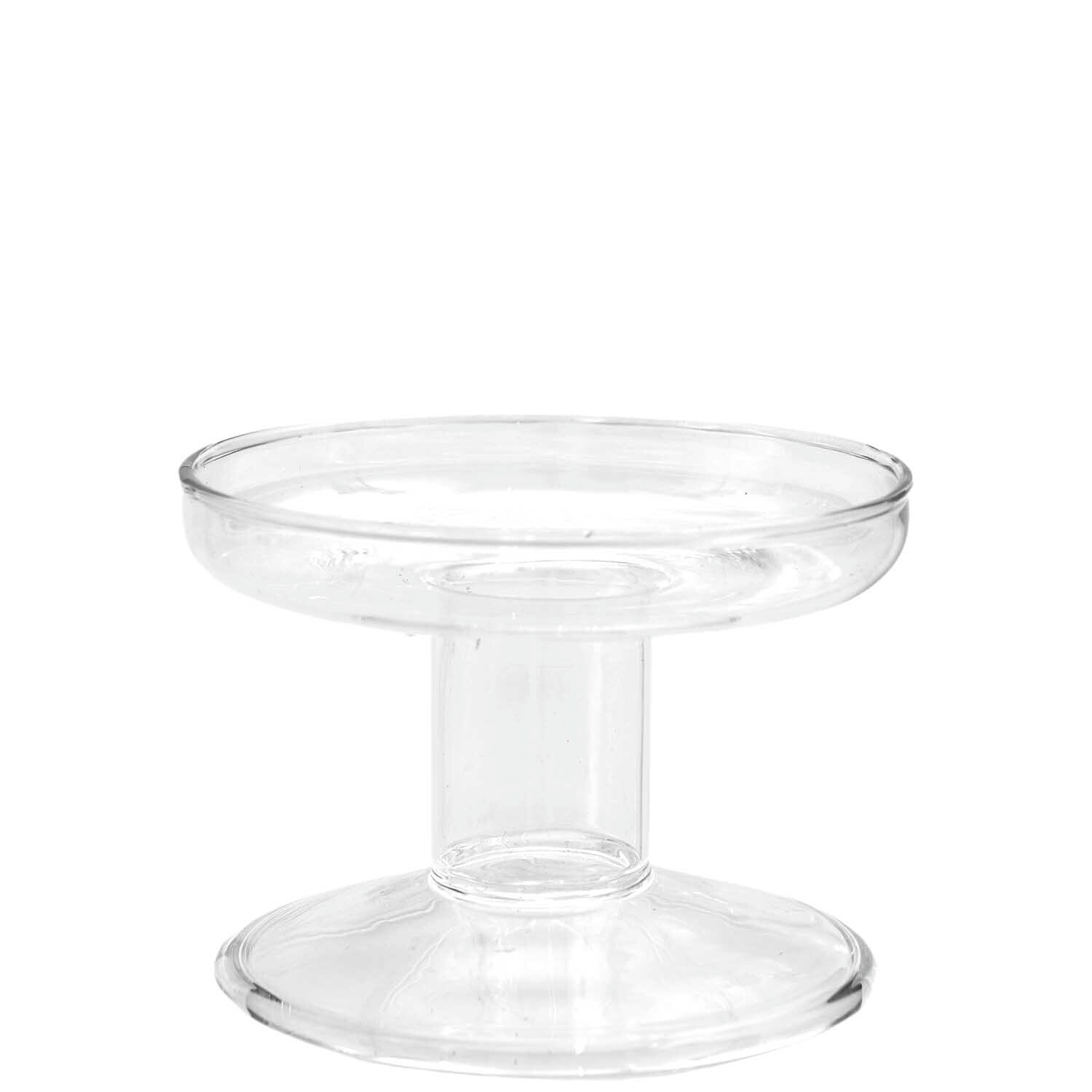 Glas-Kerzenhalter von Rico Design, transparent, mit einem Durchmesser von 8,5 cm, auf weißem Hintergrund.