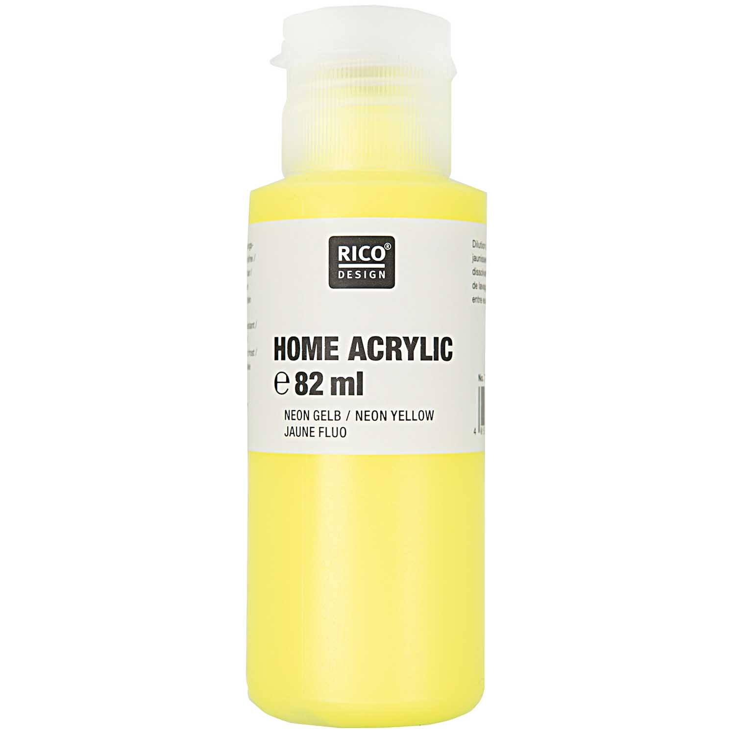 Home Acrylic 82ml Farbe Neongelb von Rico Design Home Acrylic von Rico Design, 82 ml Flasche in leuchtendem Neongelb, ideal für kreative Projekte.