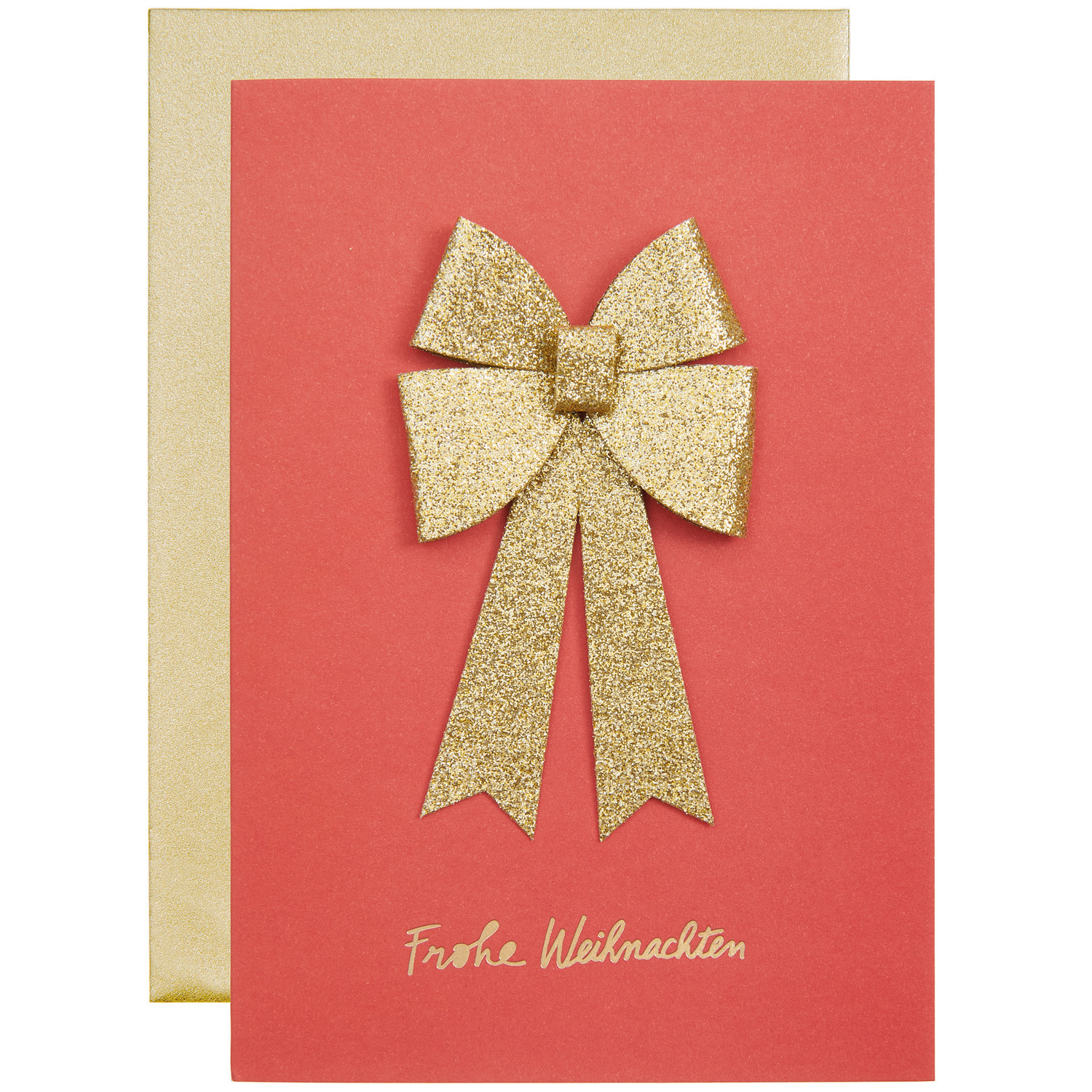 Paper Poetry 3D-Grußkarte Schleife Rot mit goldener Schleife und Frohe Weihnachten-Schriftzug.