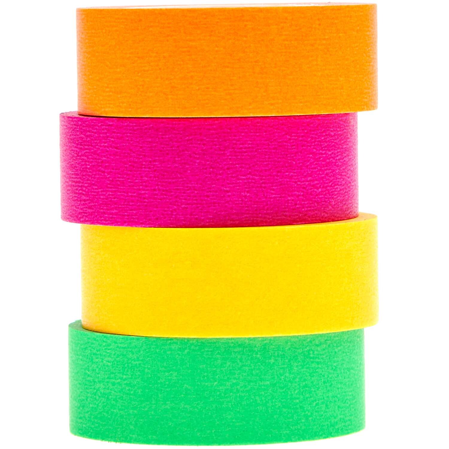 Paper Poetry Tape Set Neon klassisch 15mm 10m, 4-teilig, von Rico Design. Stapel bunter Klebebänder in Neonfarben.