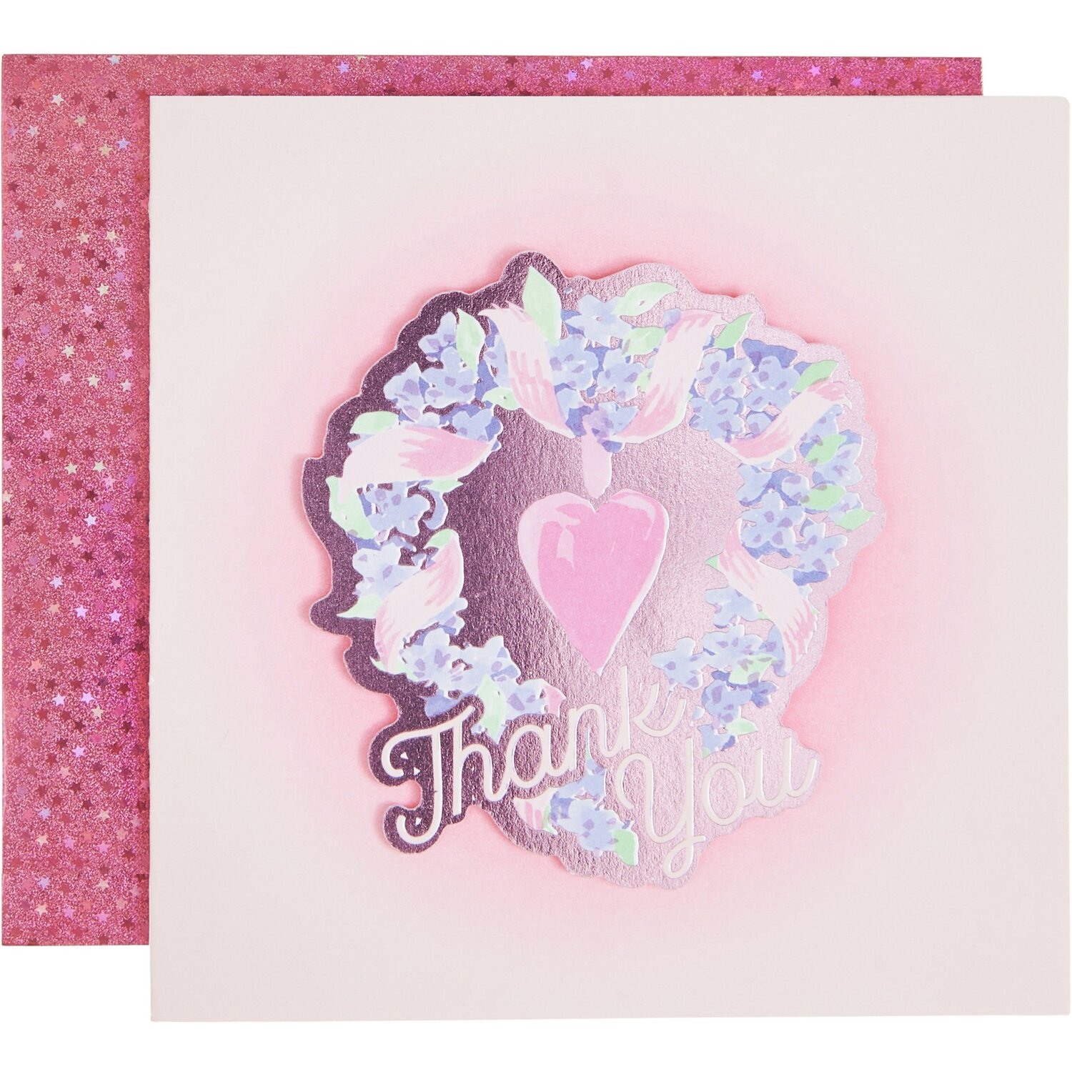 Paper Poetry 3D-Grußkarte La Vie en Rose Thank You mit rosa Herz und Blumenmotiv, 14x14cm.