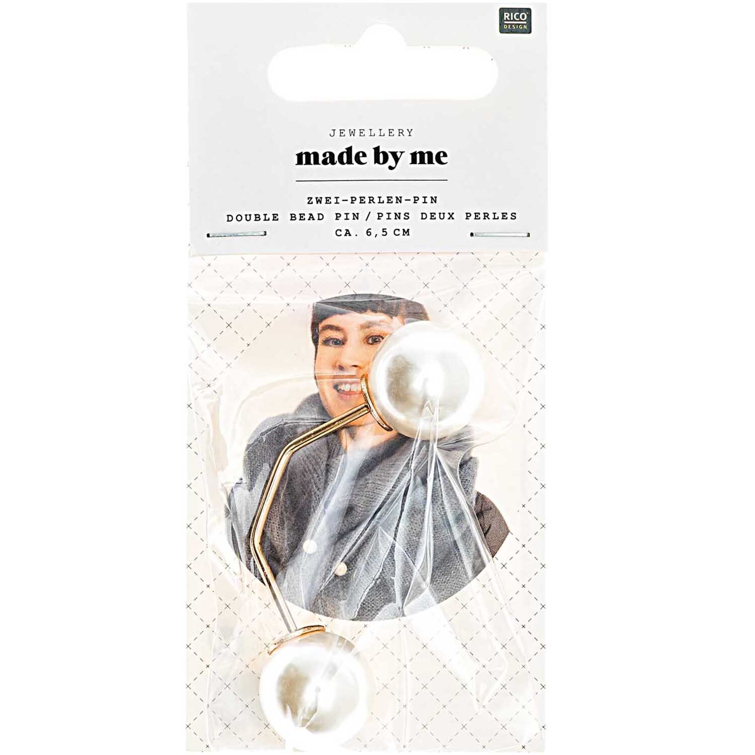 Zwei-Perlen-Pin 65mm 1 Stück Farbe Perlweiß von Rico Design