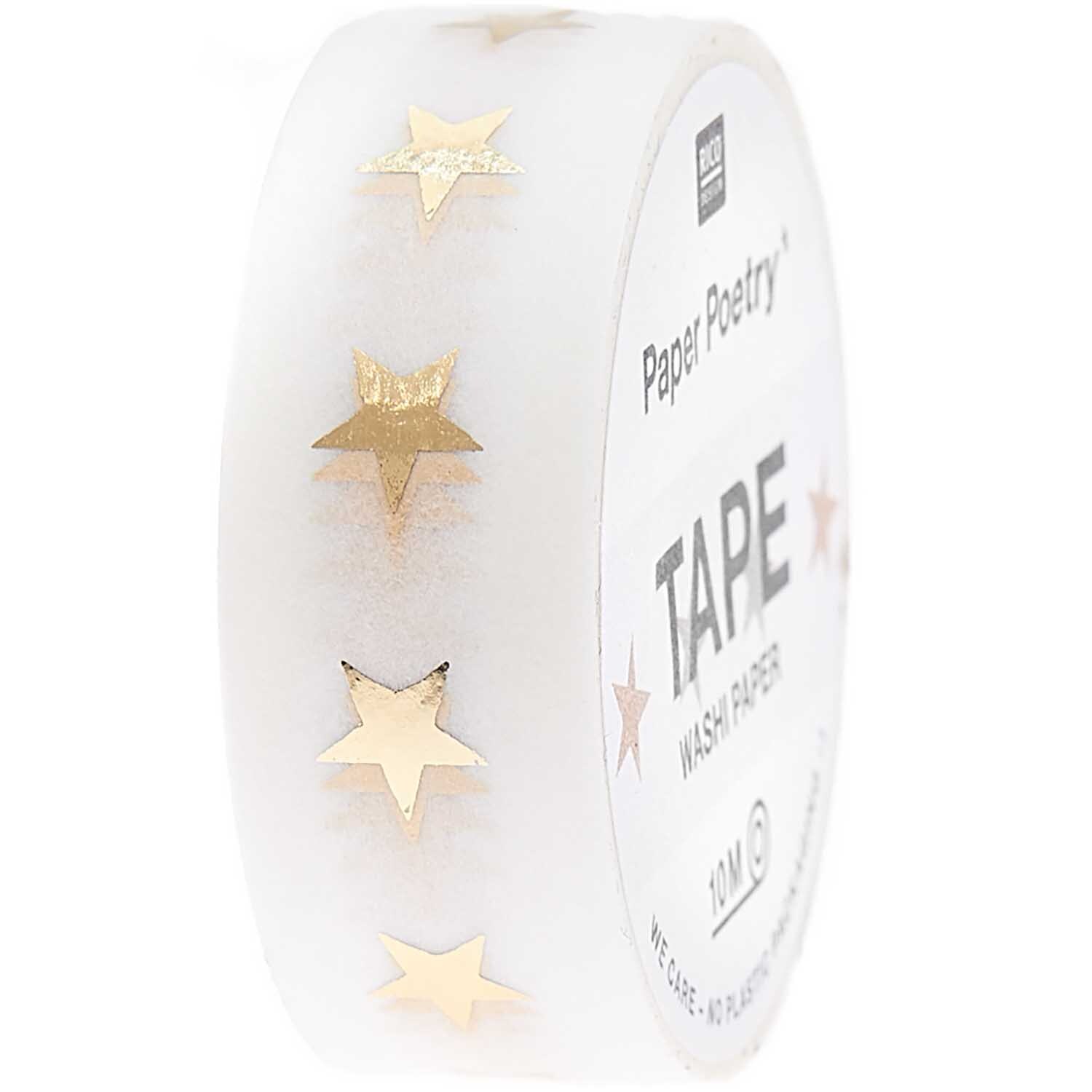 Paper Poetry Tape Sterne weiß-gold 1,5cm 10m von Rico Design