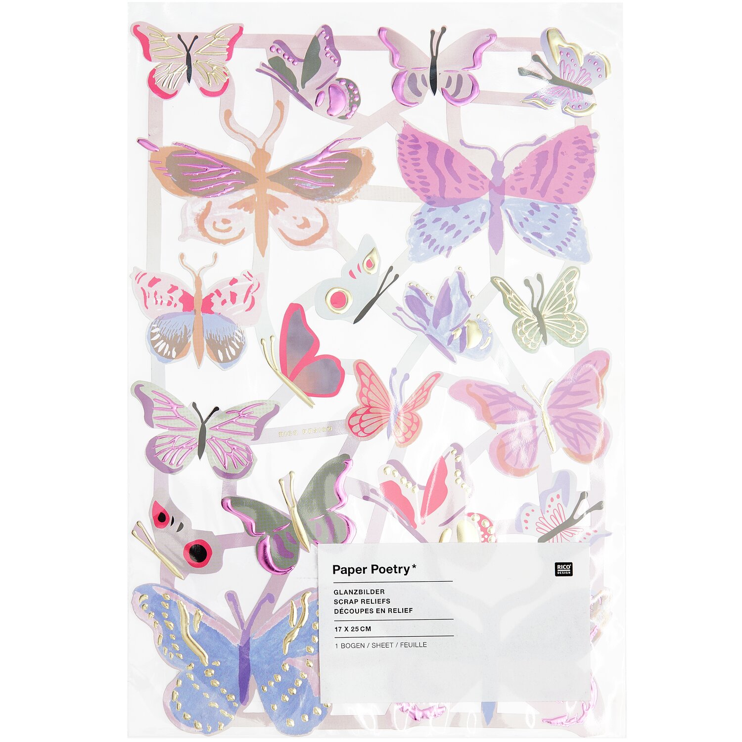 Paper Poetry Glanzbilder Schmetterlinge  1 Blatt von Rico Design