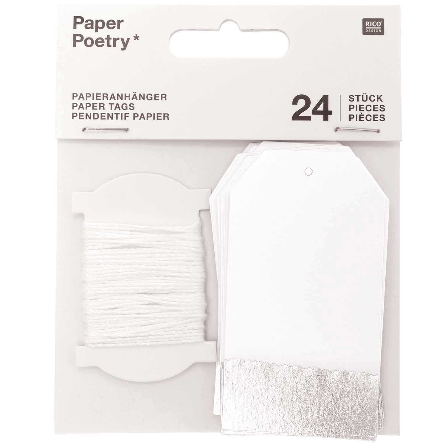 Paper Poetry Papieranhänger 4,5x8cm 24 Stück Farbe Weiß-Silber von Rico Design