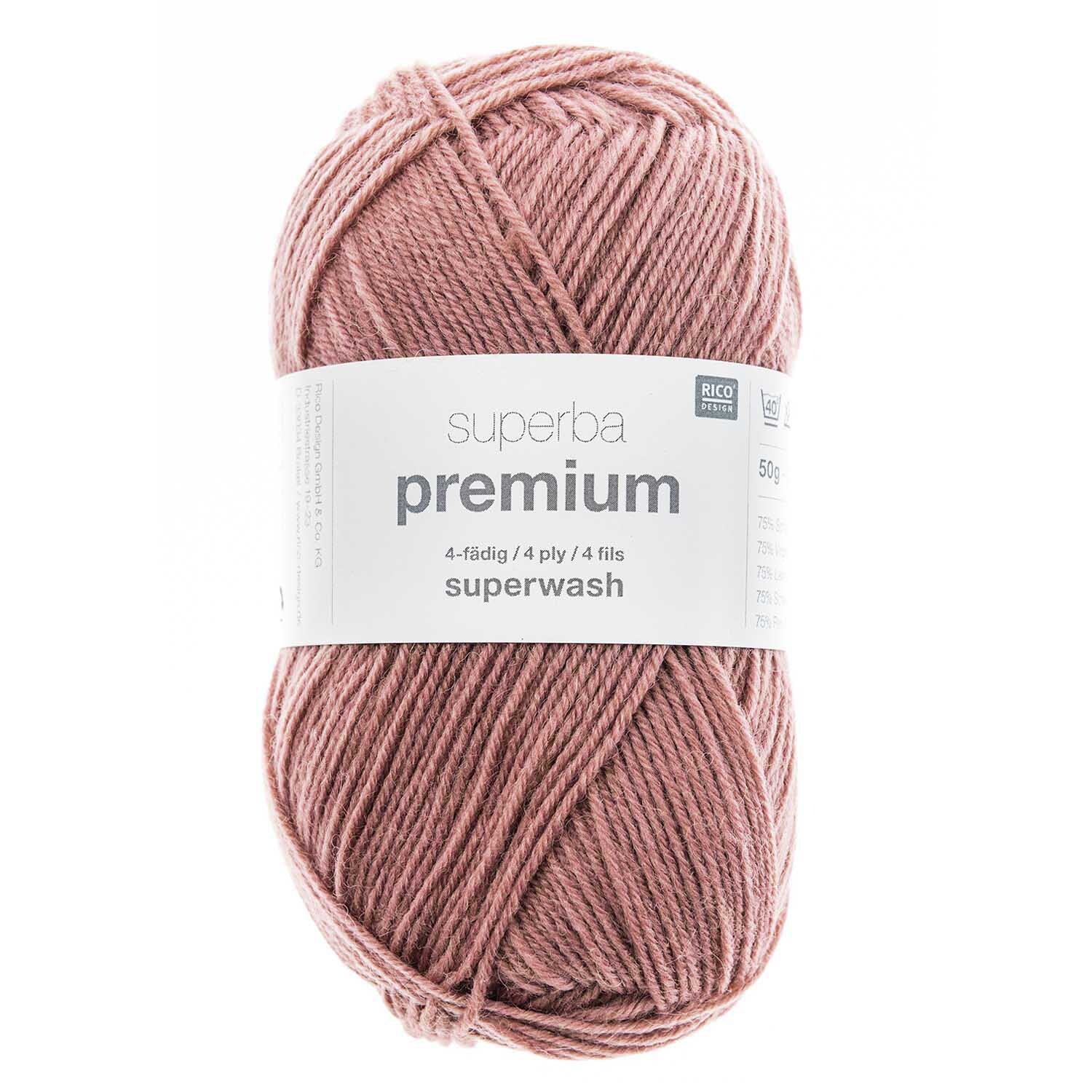 Superba Premium 4 fils 50g 190m Couleur Vieux rose from Rico Design Superba Premium 4fädig Wolle in Altrosa von Rico Design, 50g Knäuel mit 190m Lauflänge, ideal für Strickprojekte.