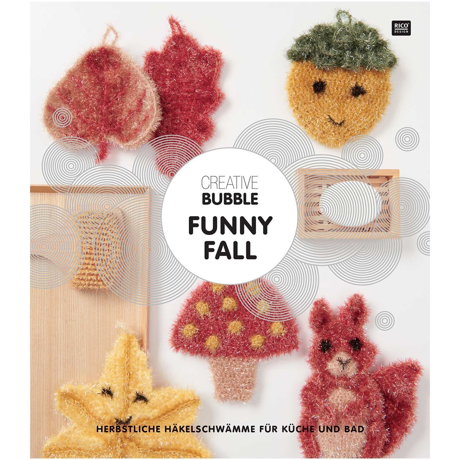 Creative Bubble - Funny Fall: Herbstliche Häkelspülschwämme in Form von Blättern und Pilzen, ideal für Küche und Bad.