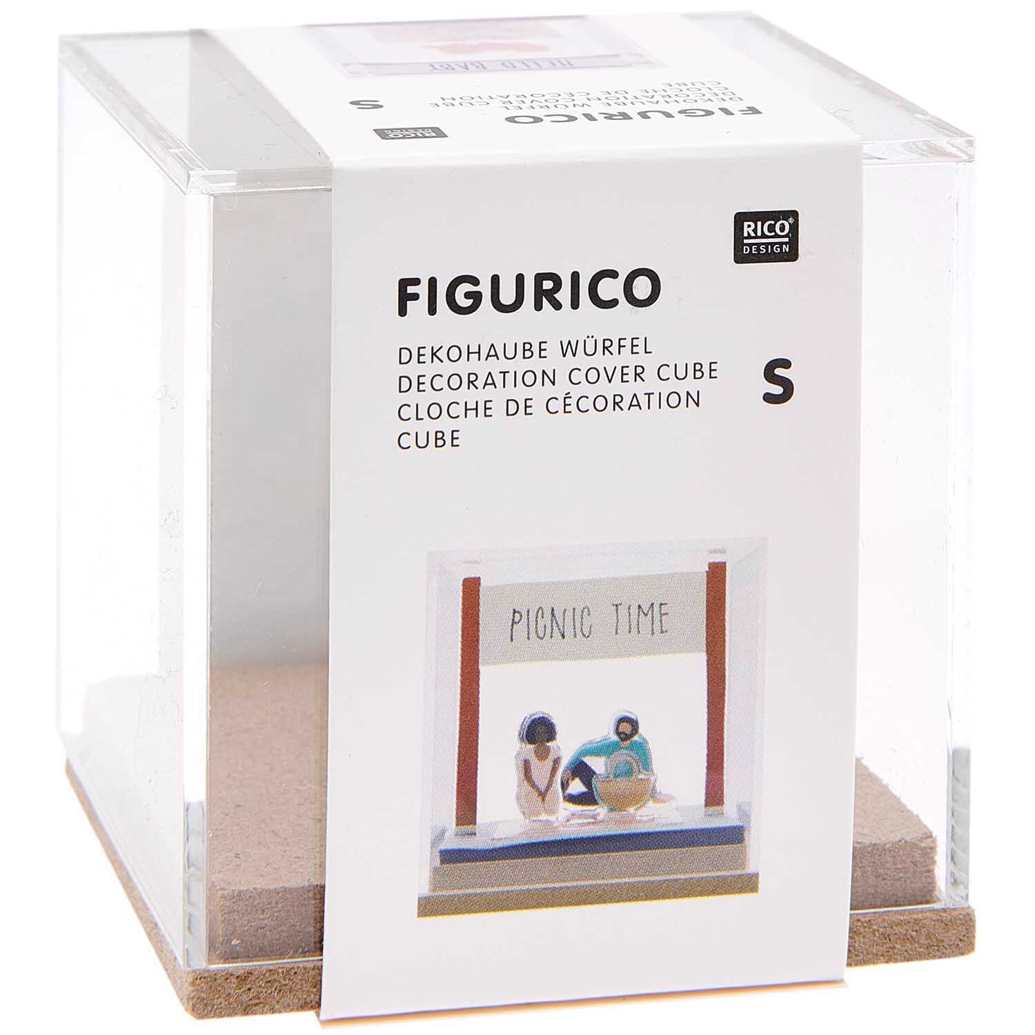 Figurico Dekohaube Würfel Größe 6x6x6,5cm von Rico Design Figurico Dekohaube Würfel von Rico Design, transparent mit Miniatur-Szene "Picnic Time". Ideal für stilvolle Dekorationen.