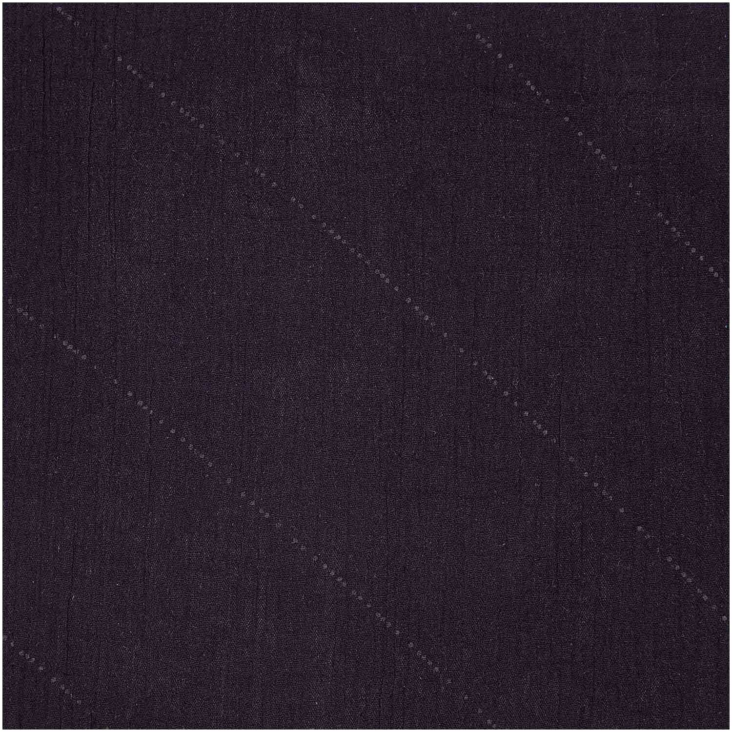Meterware Krinkelmusselin schwarz Hot Foil zeigt ein schwarzes, strukturiertes Gewebe mit feinen, glänzenden Linien von Rico Design.